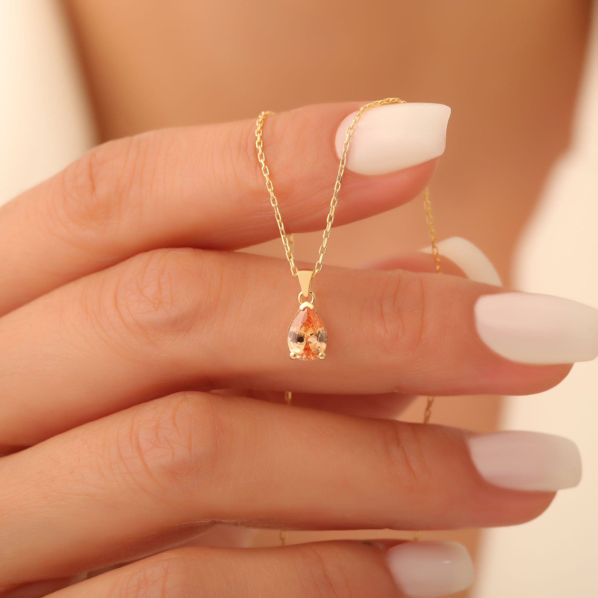 Drop Citrine Necklace in 14K Solid Gold, November Birthstone Pendant Queen Jewelry Necklace