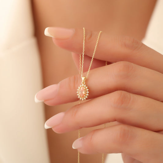 Oval Cut Citrine Necklace with Real Diamonds, 10K/14K Solid Gold, November Birthstone Pendant