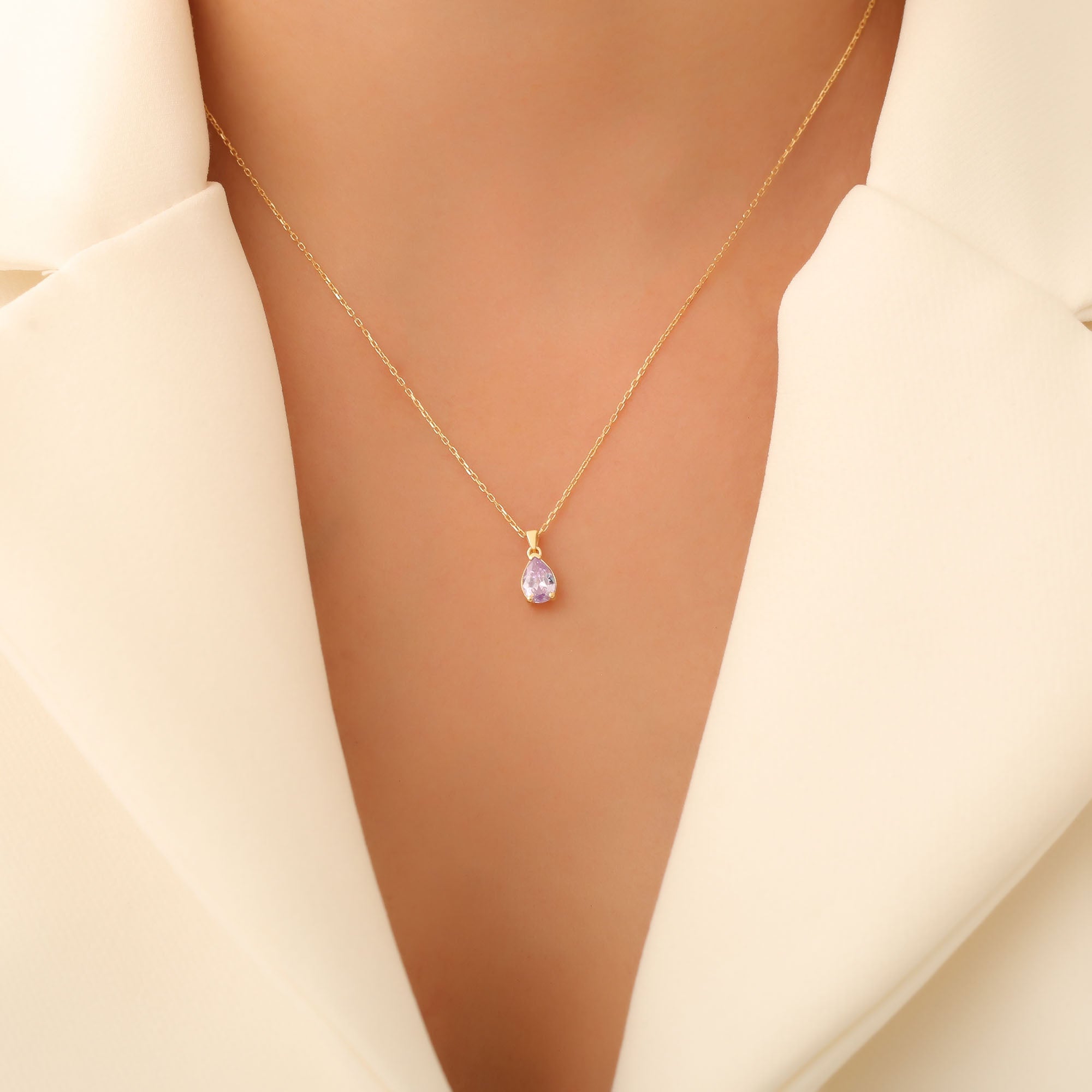 Drop Alexandrite Necklace in 14K Solid Gold, June Birthstone Pendant Queen Jewelry Necklace