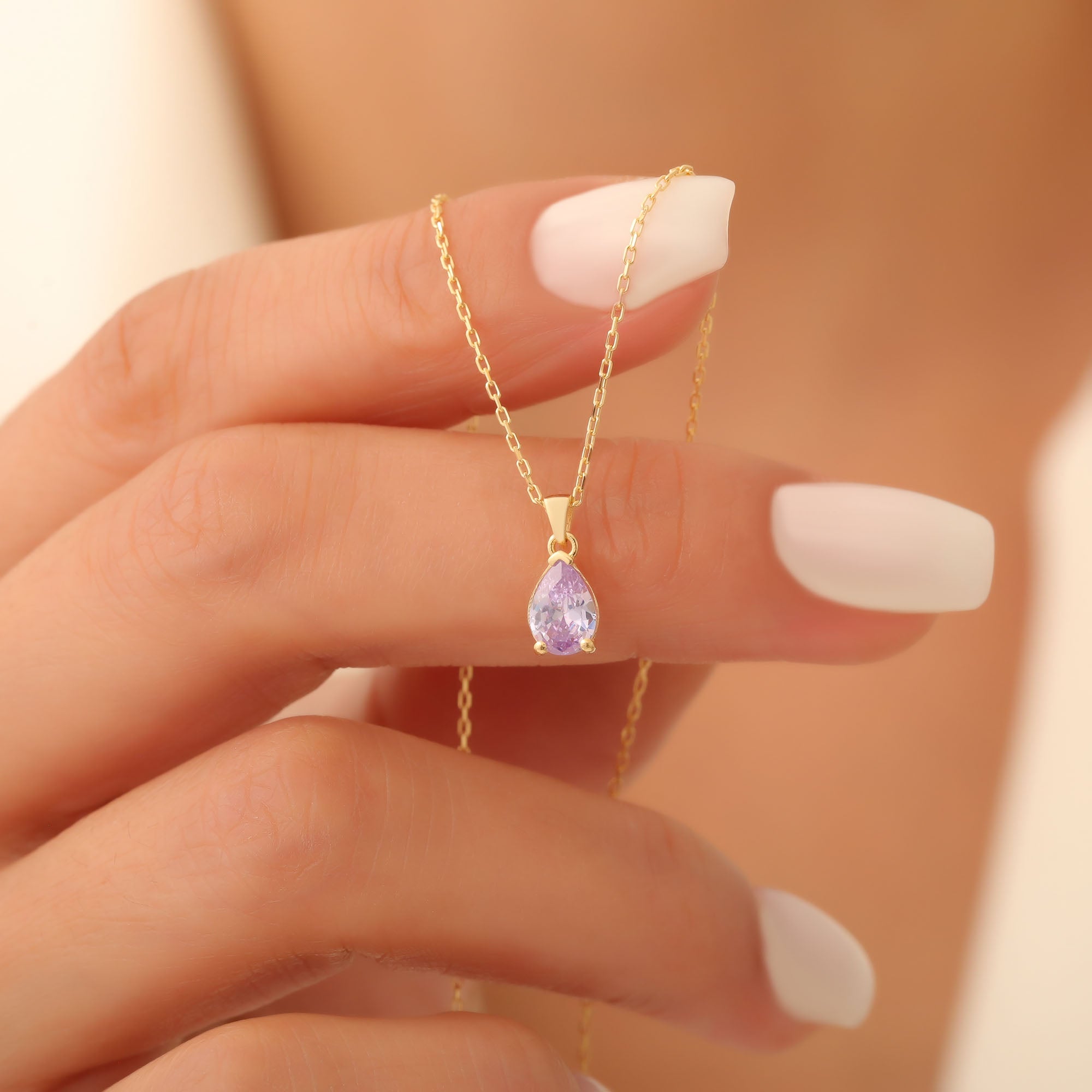 Drop Alexandrite Necklace in 14K Solid Gold, June Birthstone Pendant Queen Jewelry Necklace