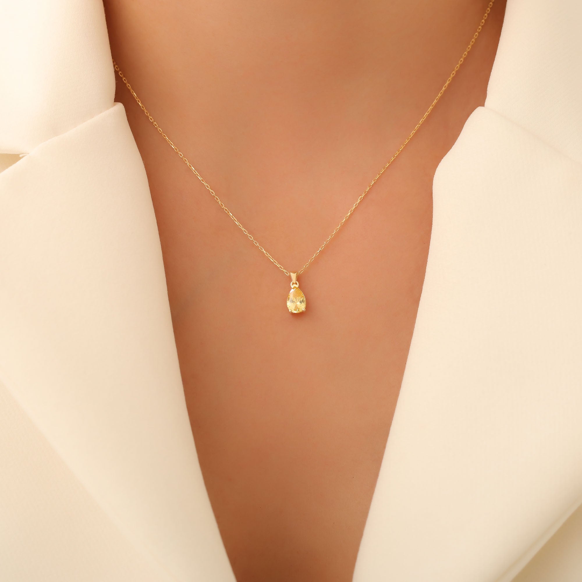 Drop Yellow Topaz Necklace in 14K Solid Gold, Dainty Minimalist Pendant Jewelry Queen Jewelry Necklace