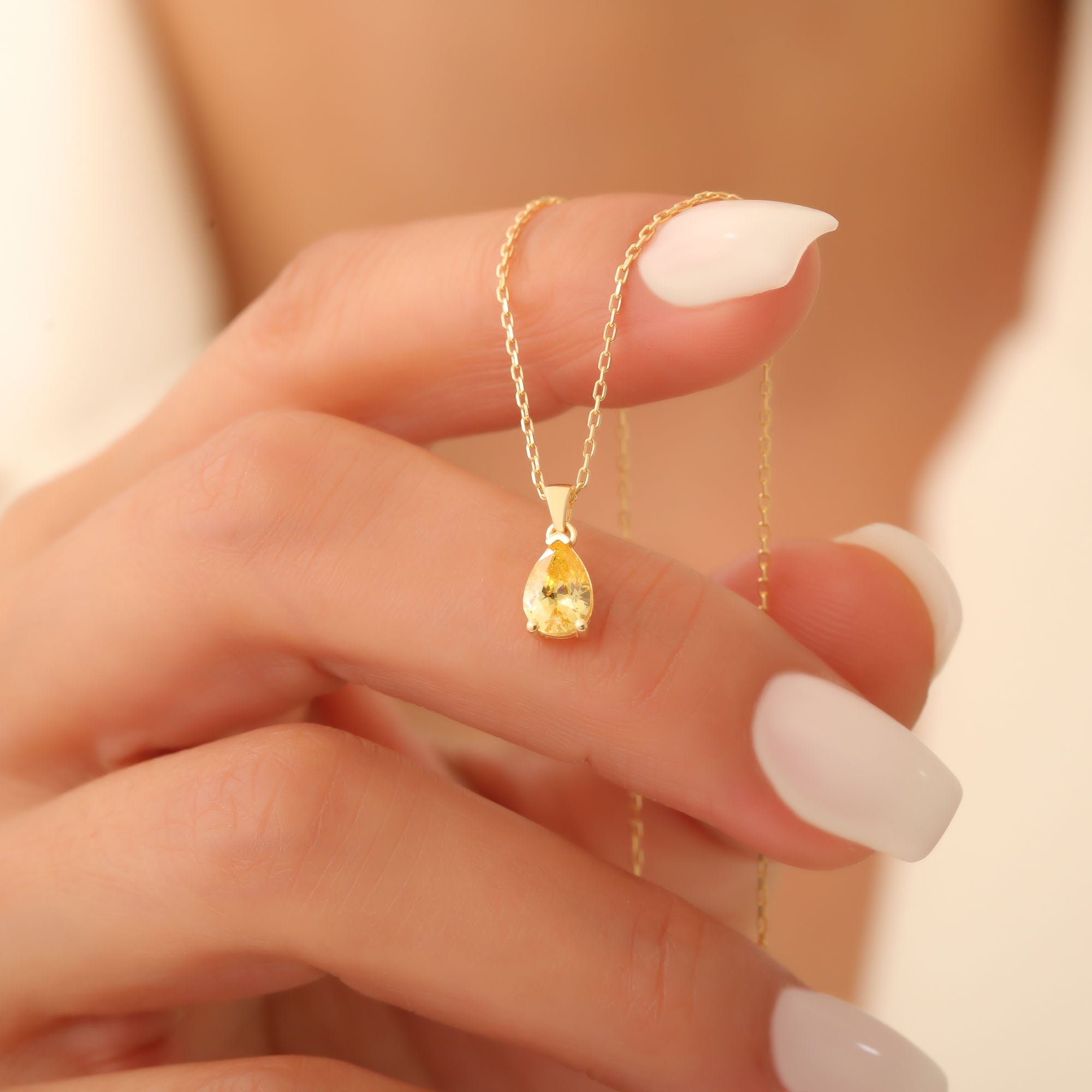 Drop Yellow Topaz Necklace in 14K Solid Gold, Dainty Minimalist Pendant Jewelry Queen Jewelry Necklace