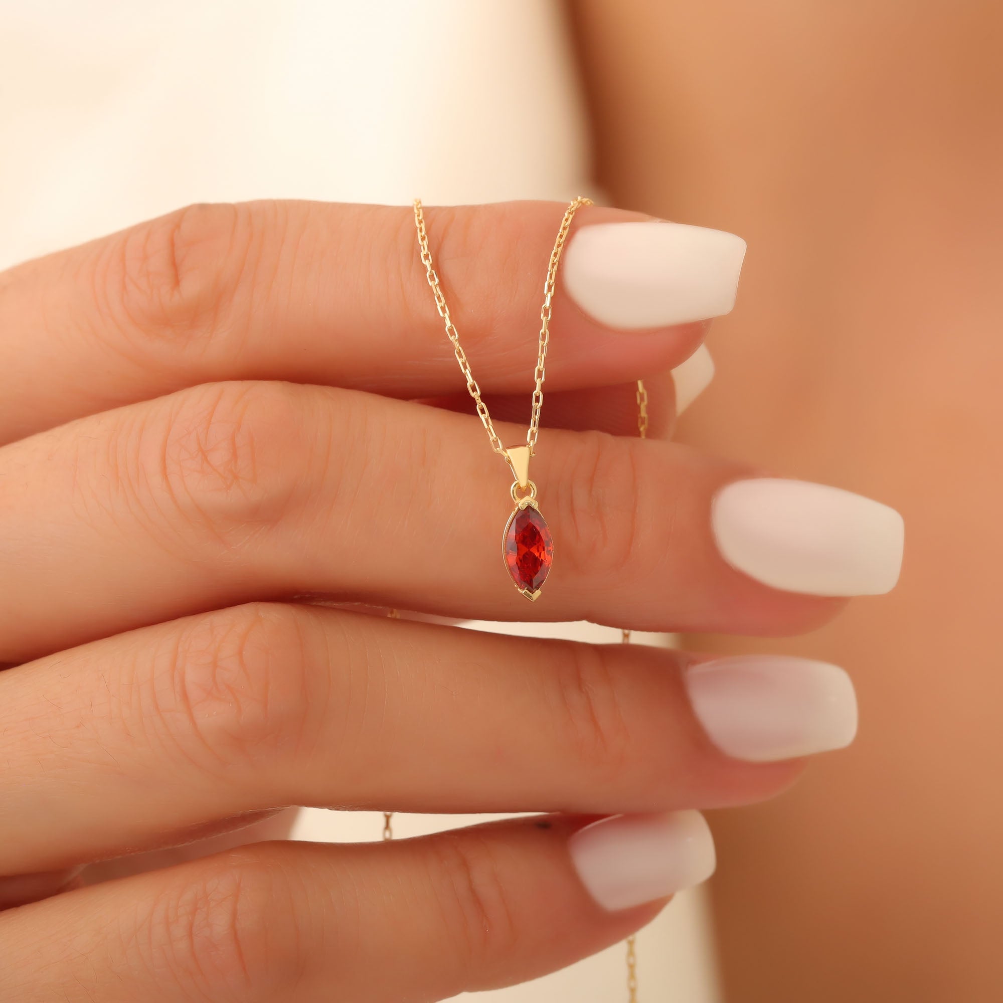 Garnet Marquise Necklace in 14K Solid Gold | January Birthstone Pendant Queen Jewelry Necklace