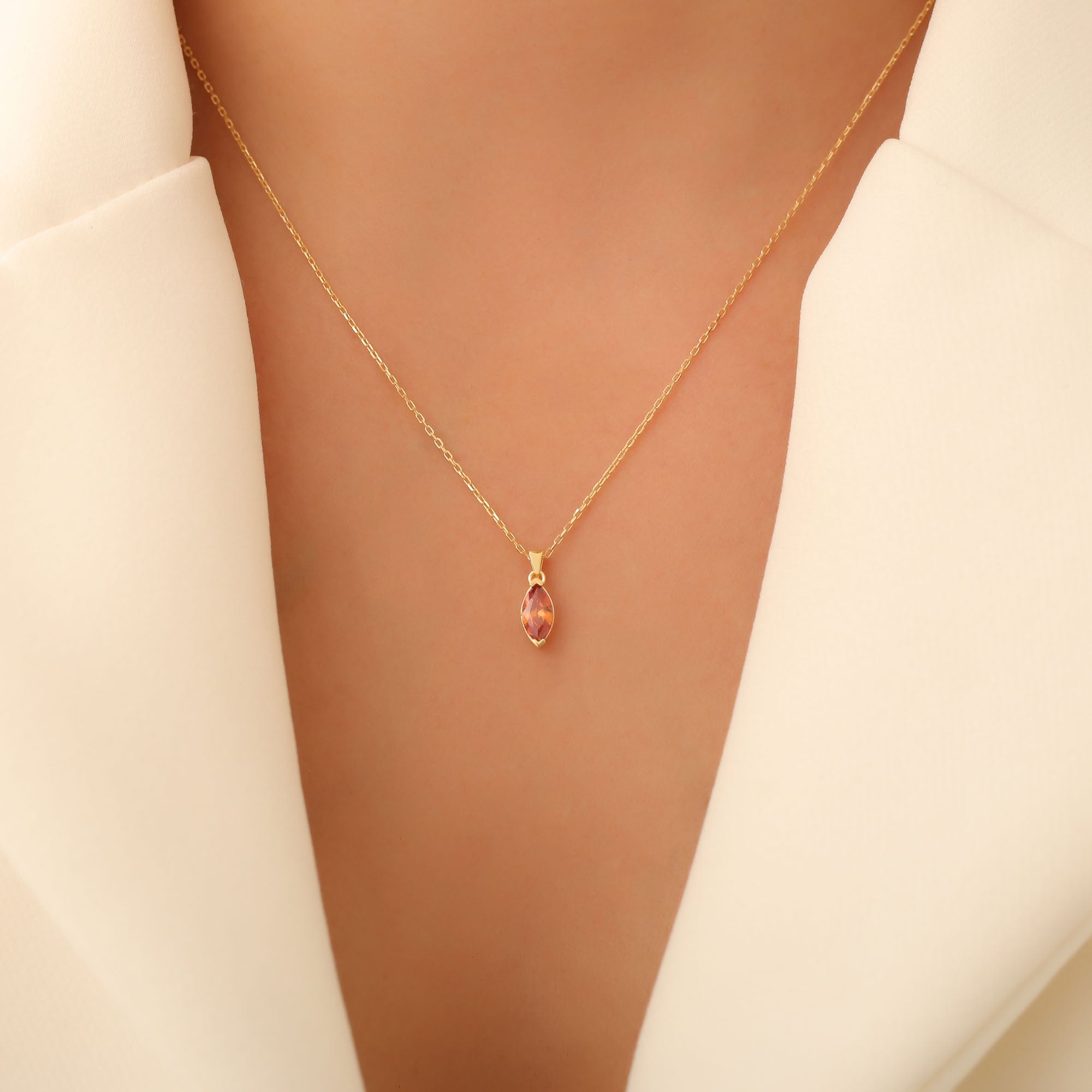 Citrine Marquise Necklace in 14K Solid Gold | November Birthstone Pendant Queen Jewelry Necklace