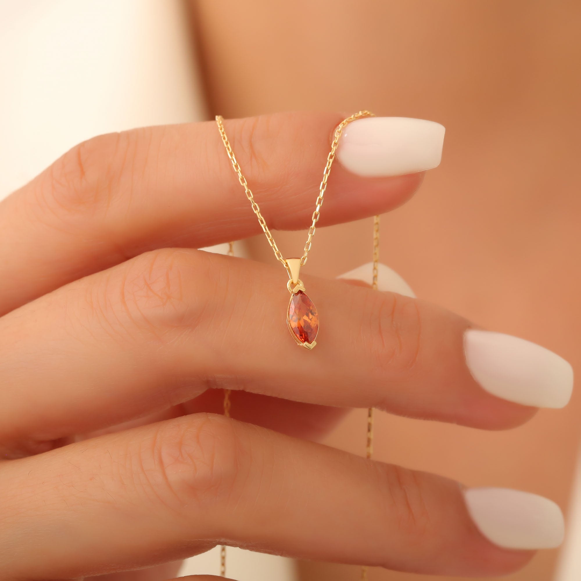 Citrine Marquise Necklace in 14K Solid Gold | November Birthstone Pendant Queen Jewelry Necklace