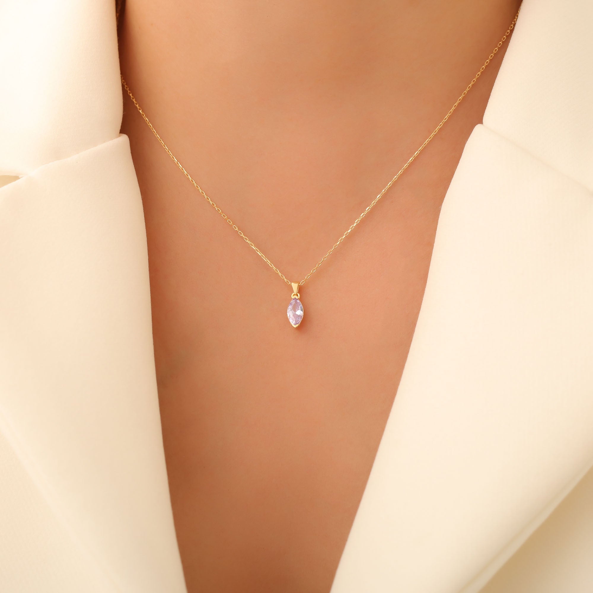 Alexandrite Marquise Necklace in 14K Solid Gold | June Birthstone Pendant Queen Jewelry Necklace
