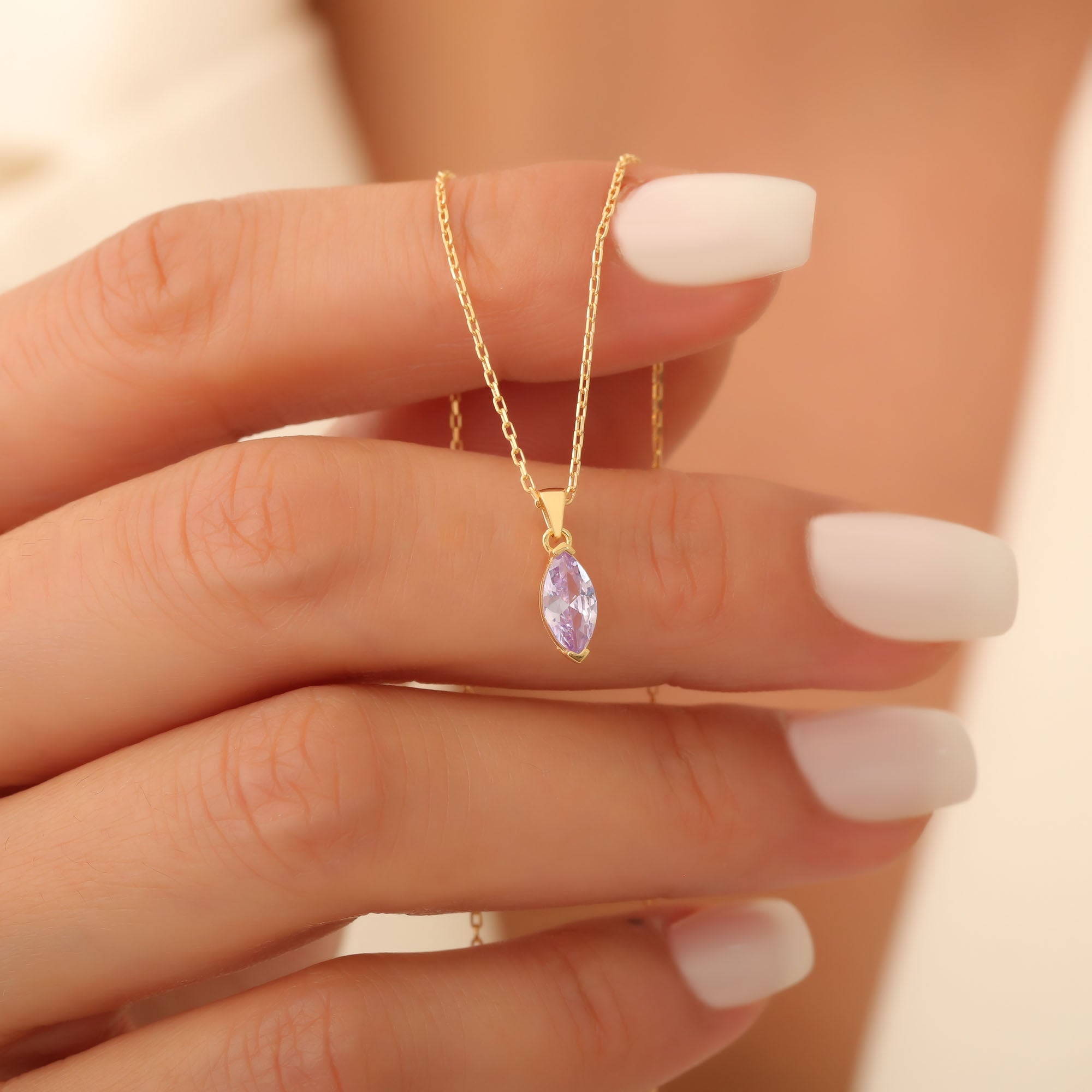 Alexandrite Marquise Necklace in 14K Solid Gold | June Birthstone Pendant Queen Jewelry Necklace