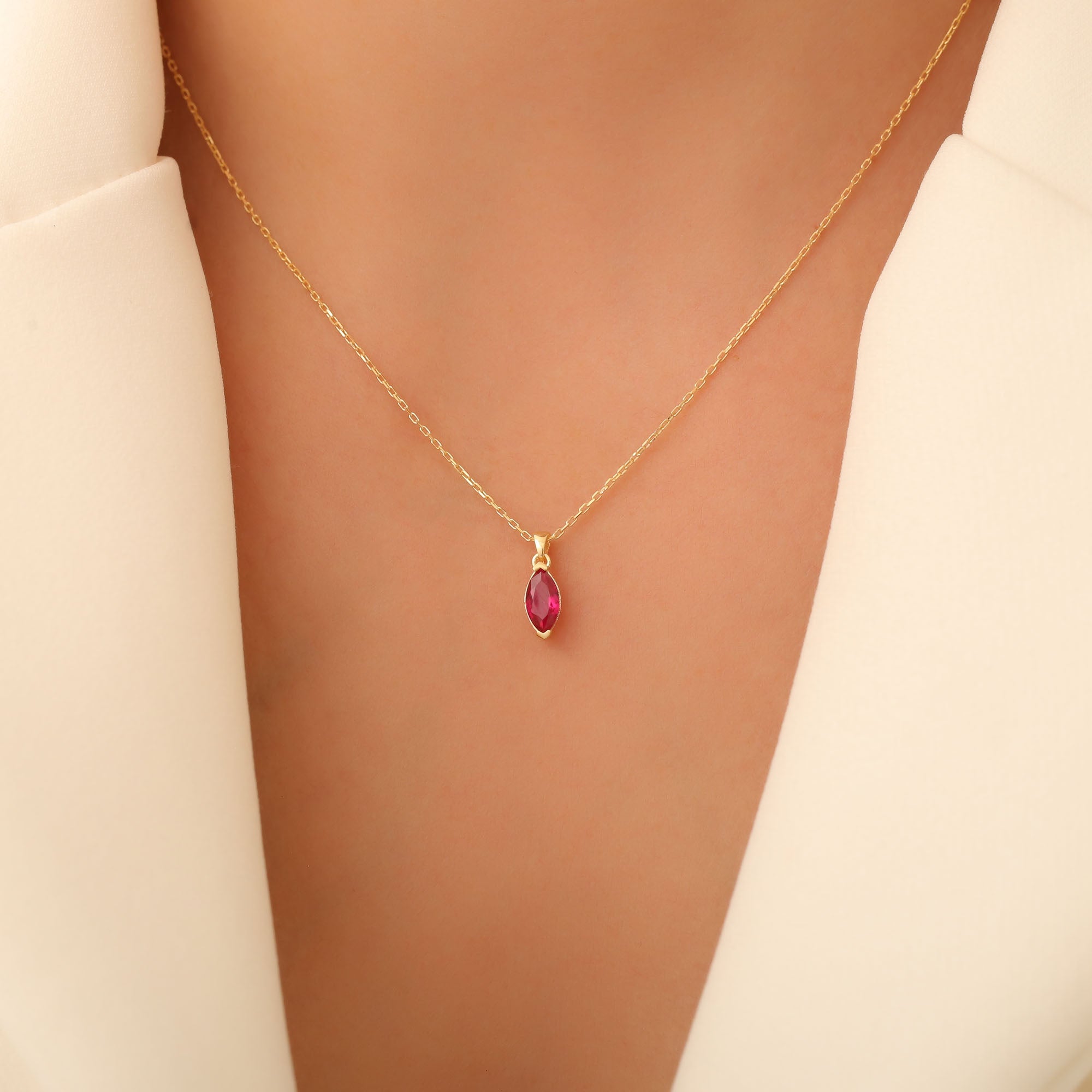 Ruby Marquise Necklace in 14K Solid Gold | July Birthstone Pendant Queen Jewelry Necklace