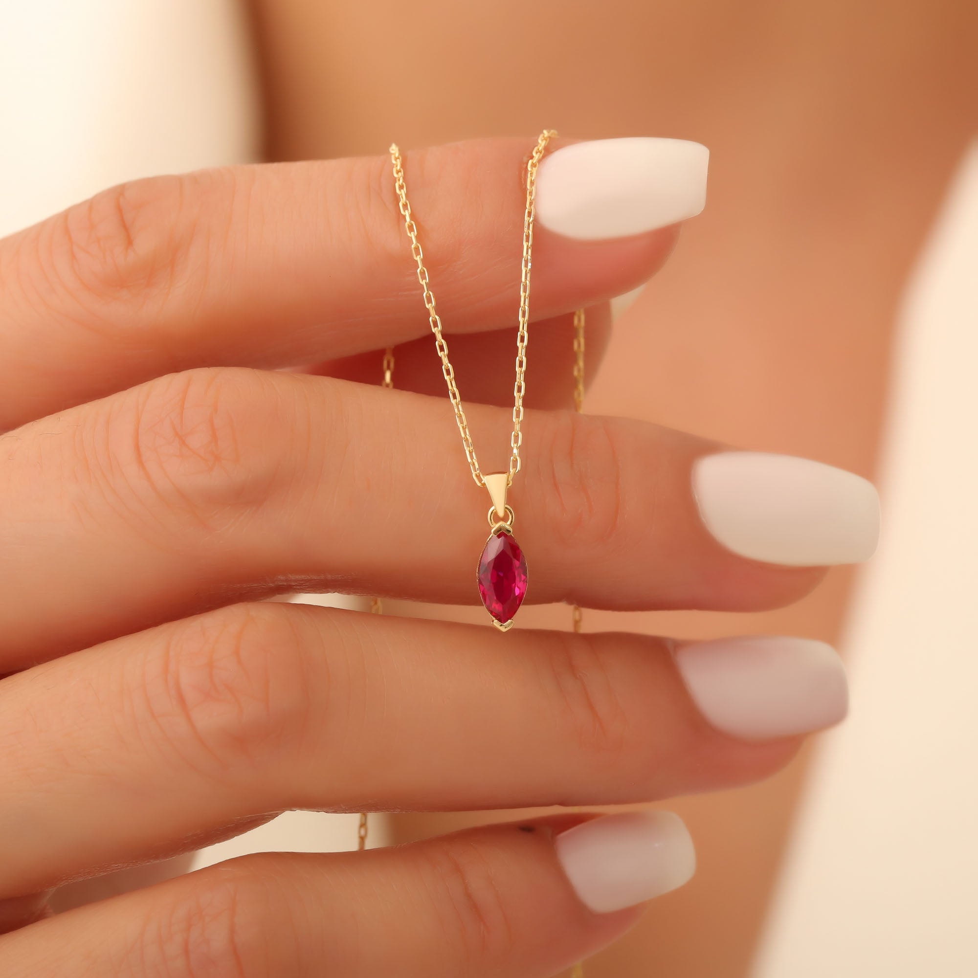 Ruby Marquise Necklace in 14K Solid Gold | July Birthstone Pendant Queen Jewelry Necklace