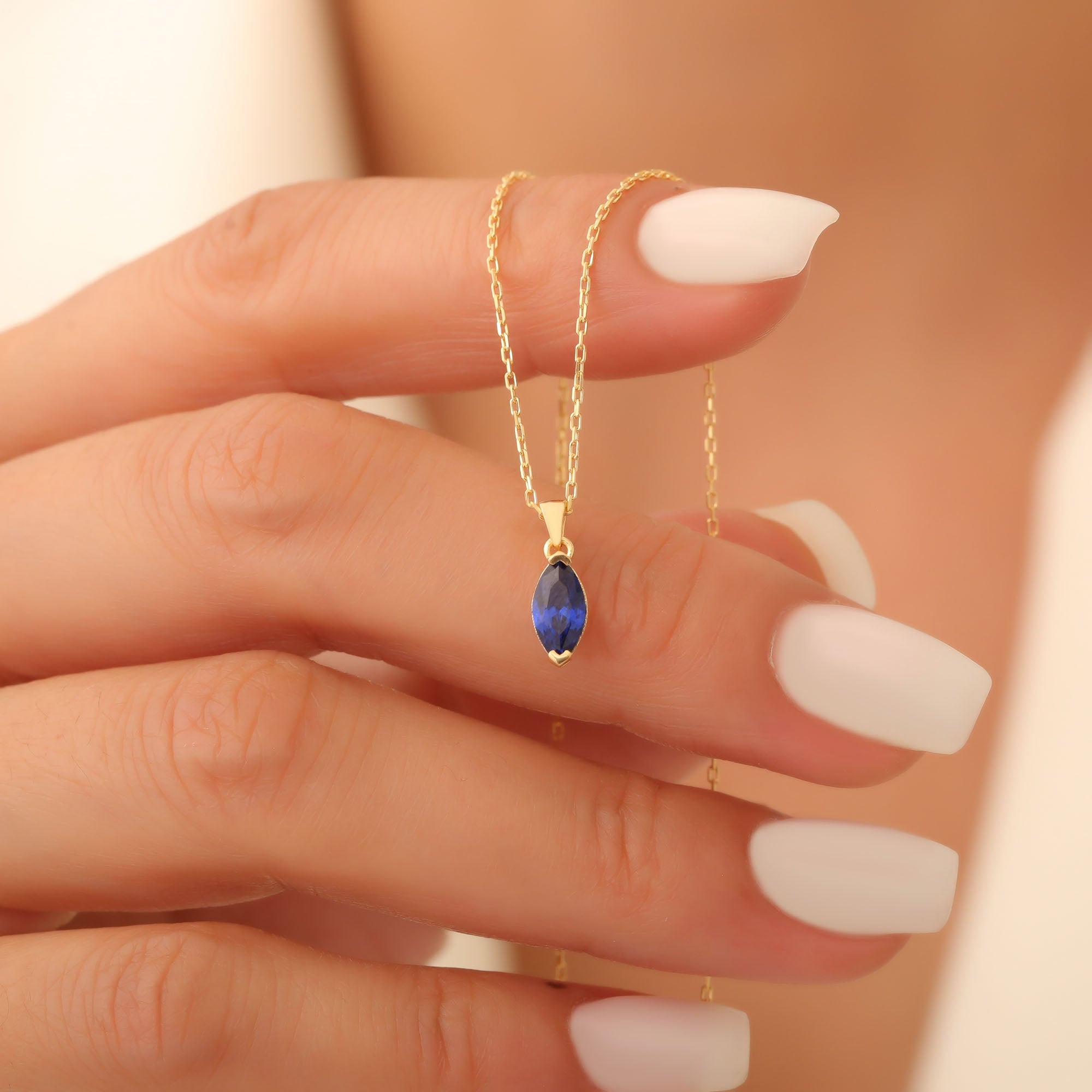 Sapphire Marquise Necklace in 14K Solid Gold | September Birthstone Pendant Queen Jewelry Necklace