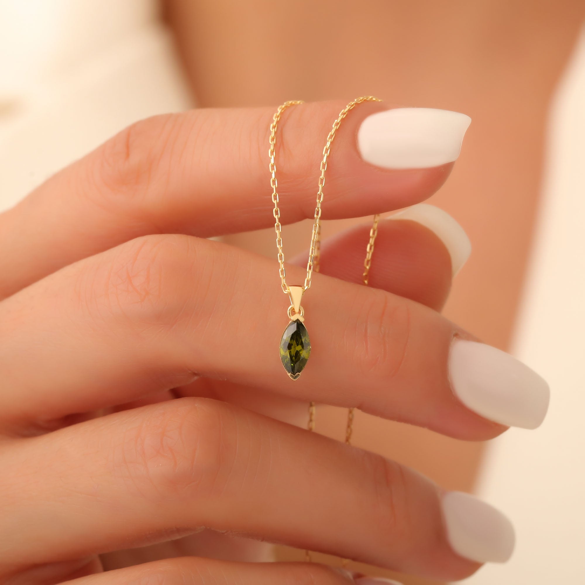 Peridot Marquise Necklace in 14K Solid Gold | August Birthstone Pendant Queen Jewelry Necklace