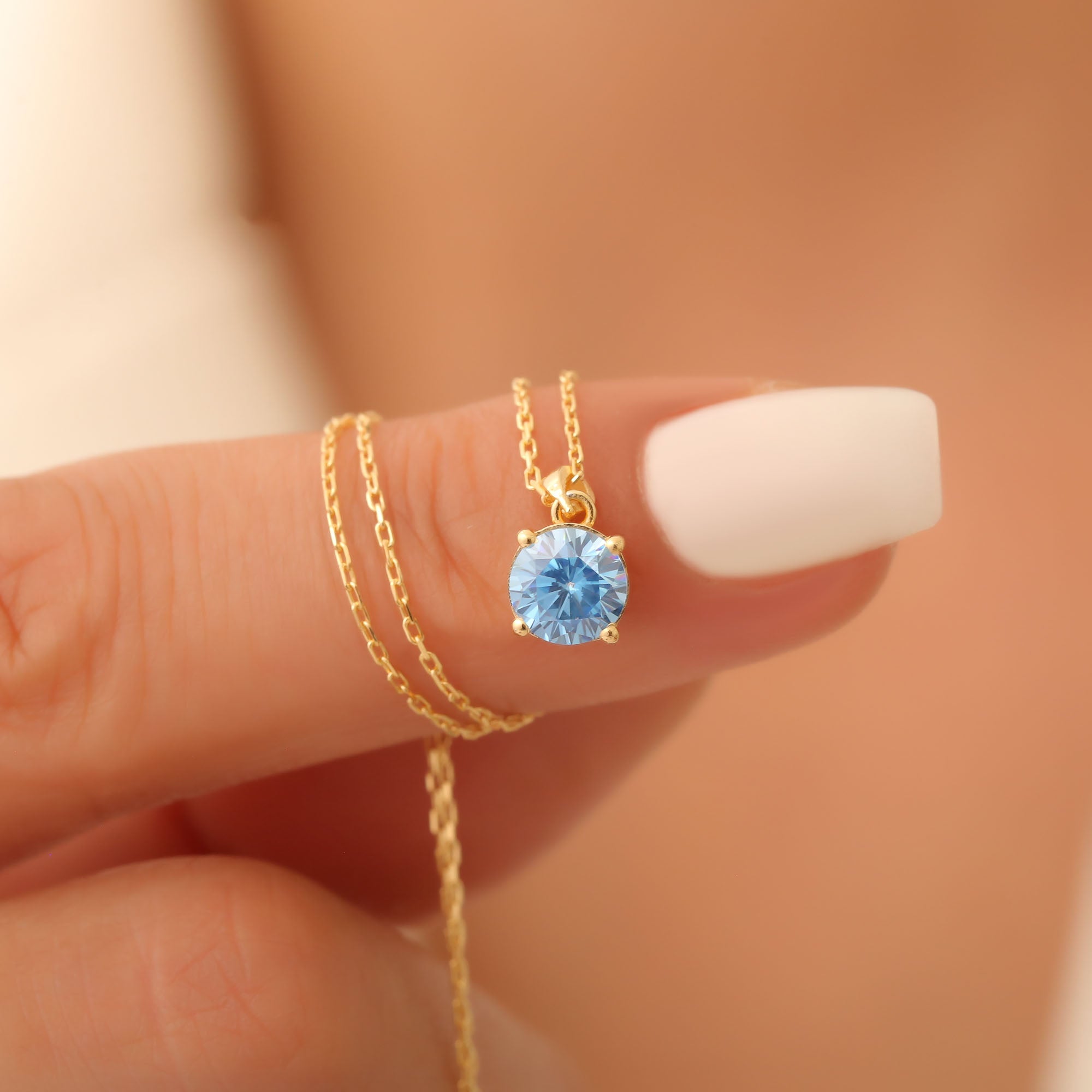 Blue Topaz Round Necklace in 14K Solid Gold | December Birthstone Pendant Queen Jewelry Necklace