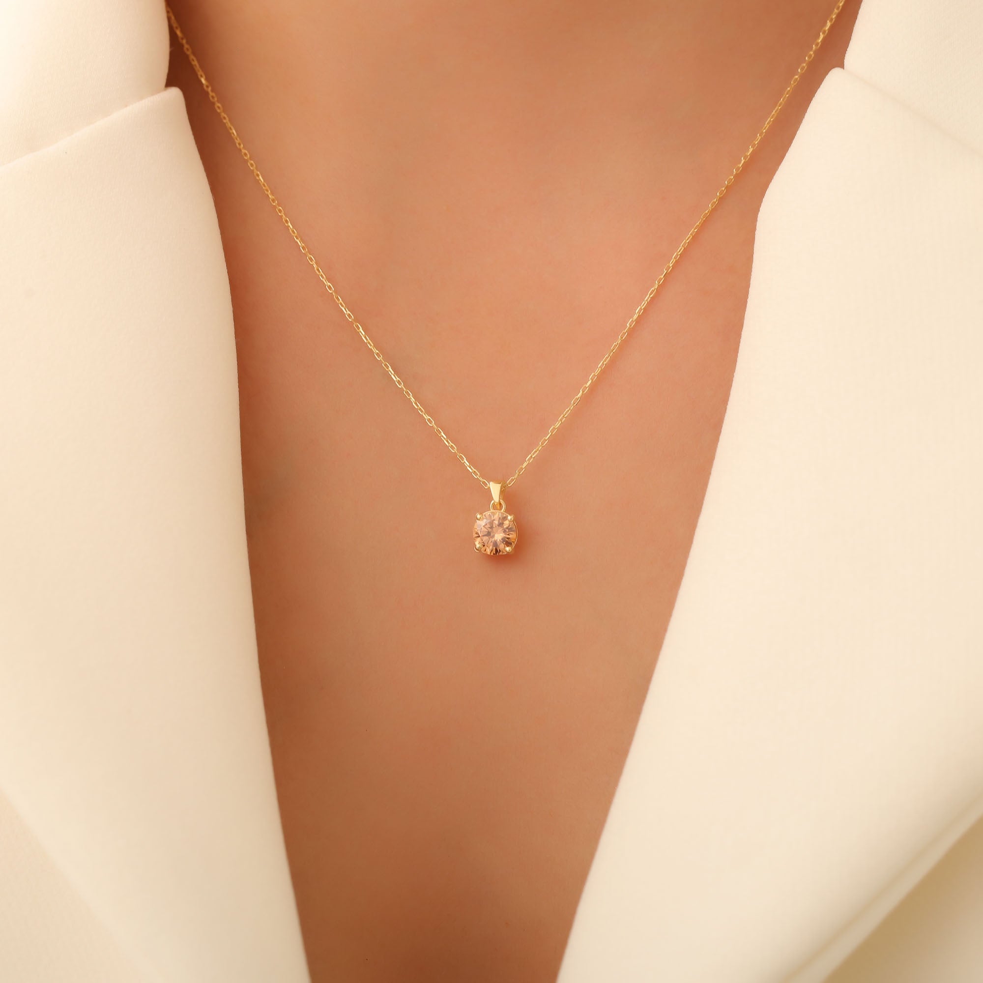 Citrine Round Necklace in 14K Solid Gold | November Birthstone Pendant Queen Jewelry Necklace