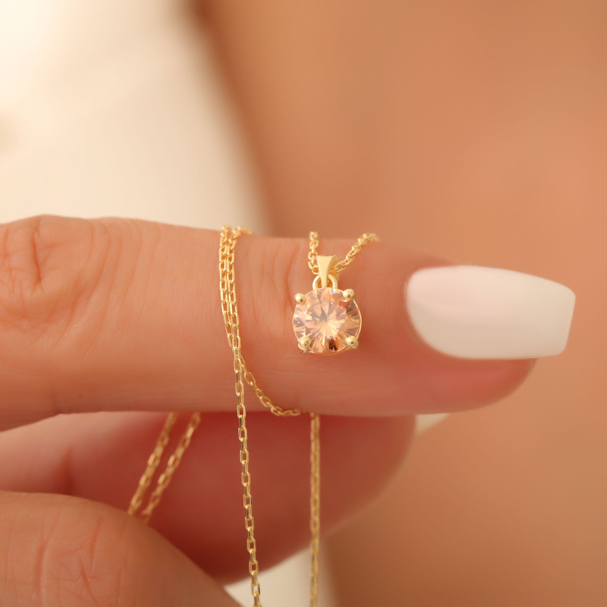 Citrine Round Necklace in 14K Solid Gold | November Birthstone Pendant Queen Jewelry Necklace