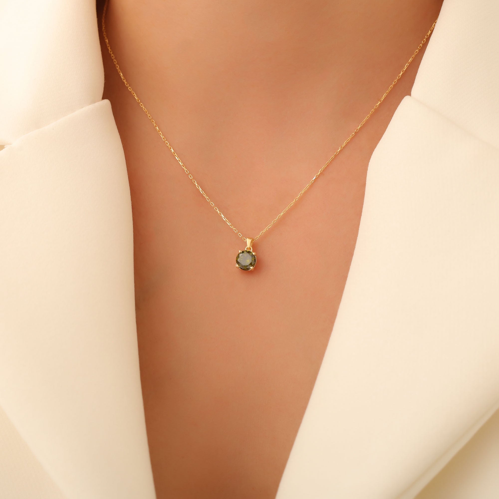 Peridot Round Necklace in 14K Solid Gold | August Birthstone Pendant Queen Jewelry Necklace