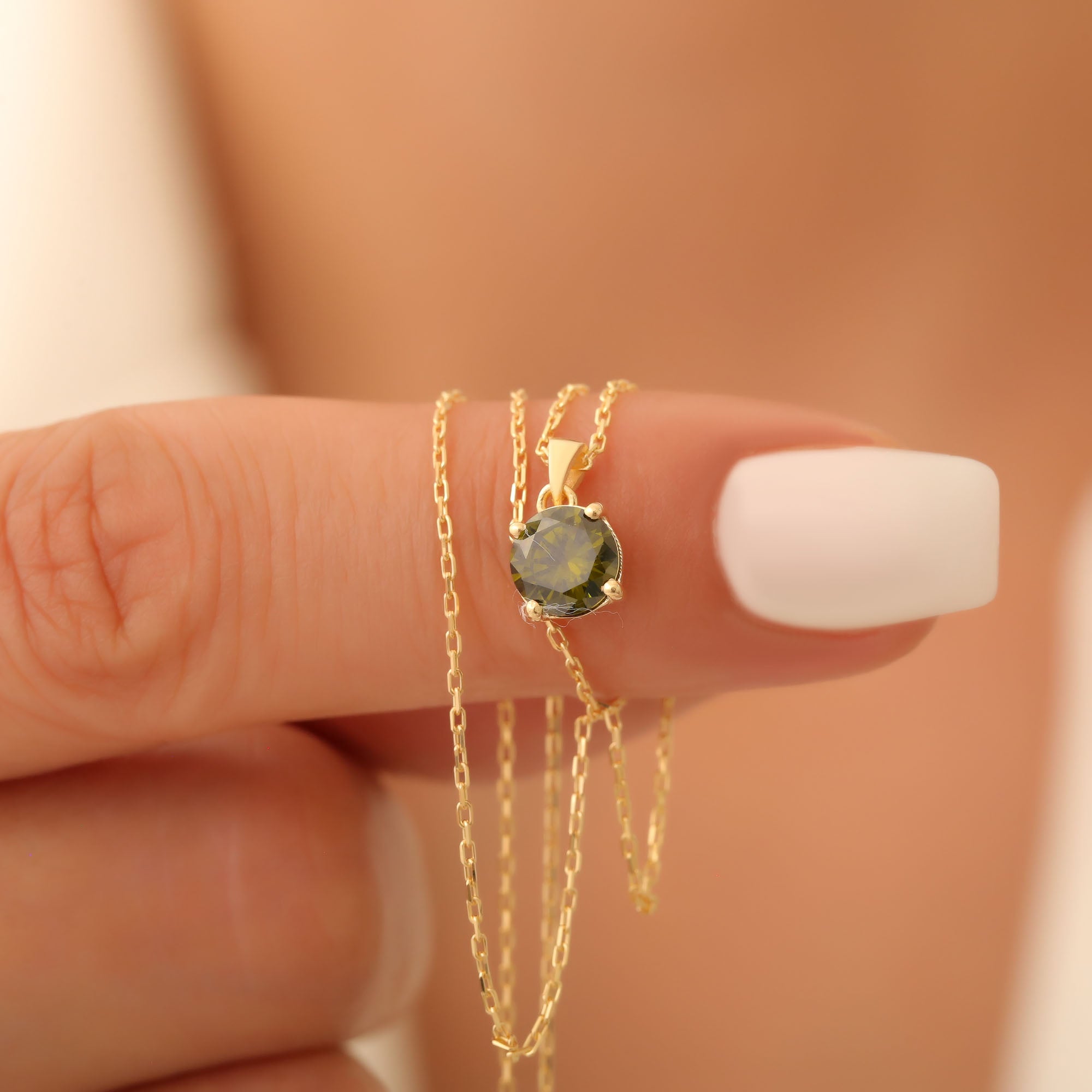 Peridot Round Necklace in 14K Solid Gold | August Birthstone Pendant Queen Jewelry Necklace