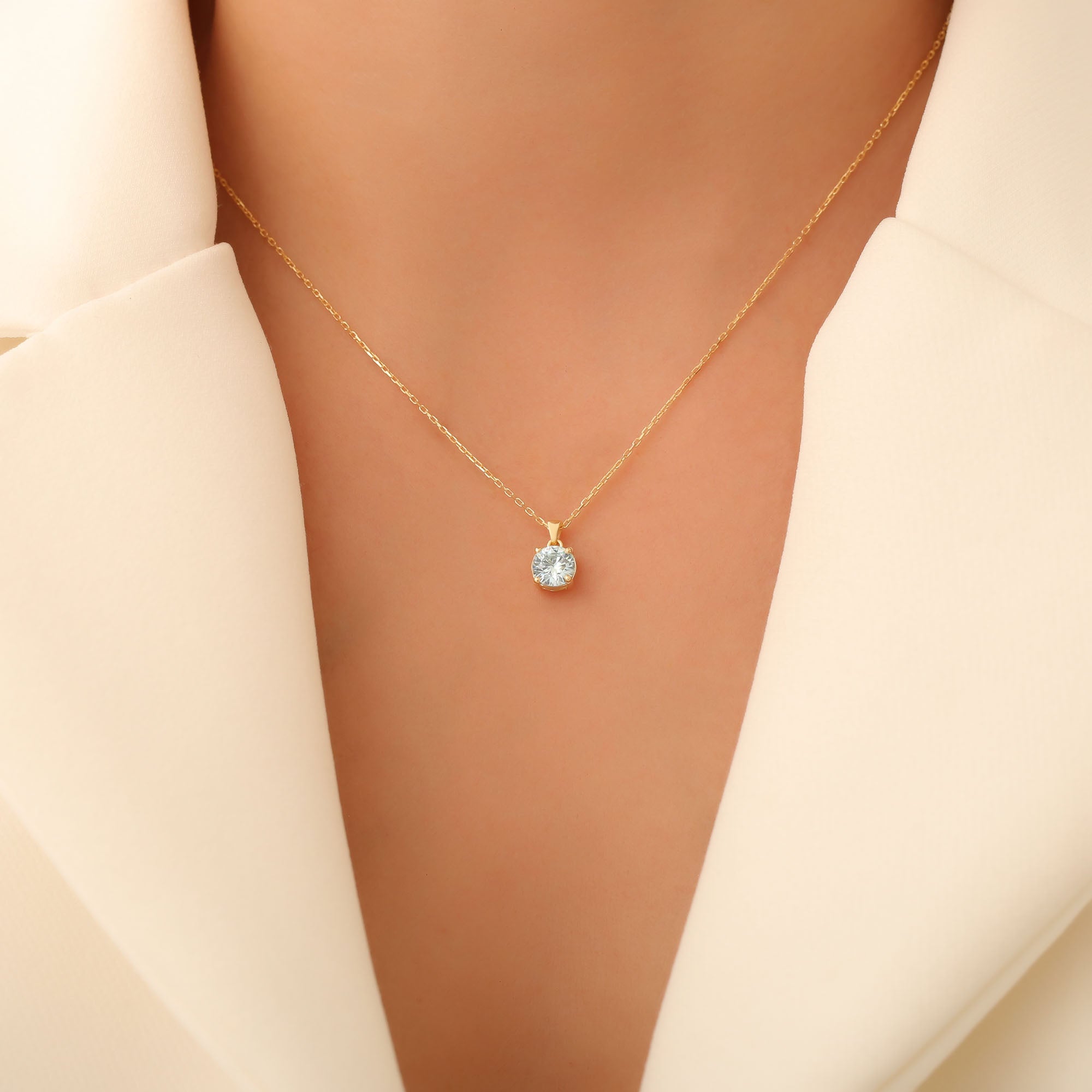 Aquamarine Round Necklace in 14K Solid Gold | March Birthstone Pendant Queen Jewelry Necklace