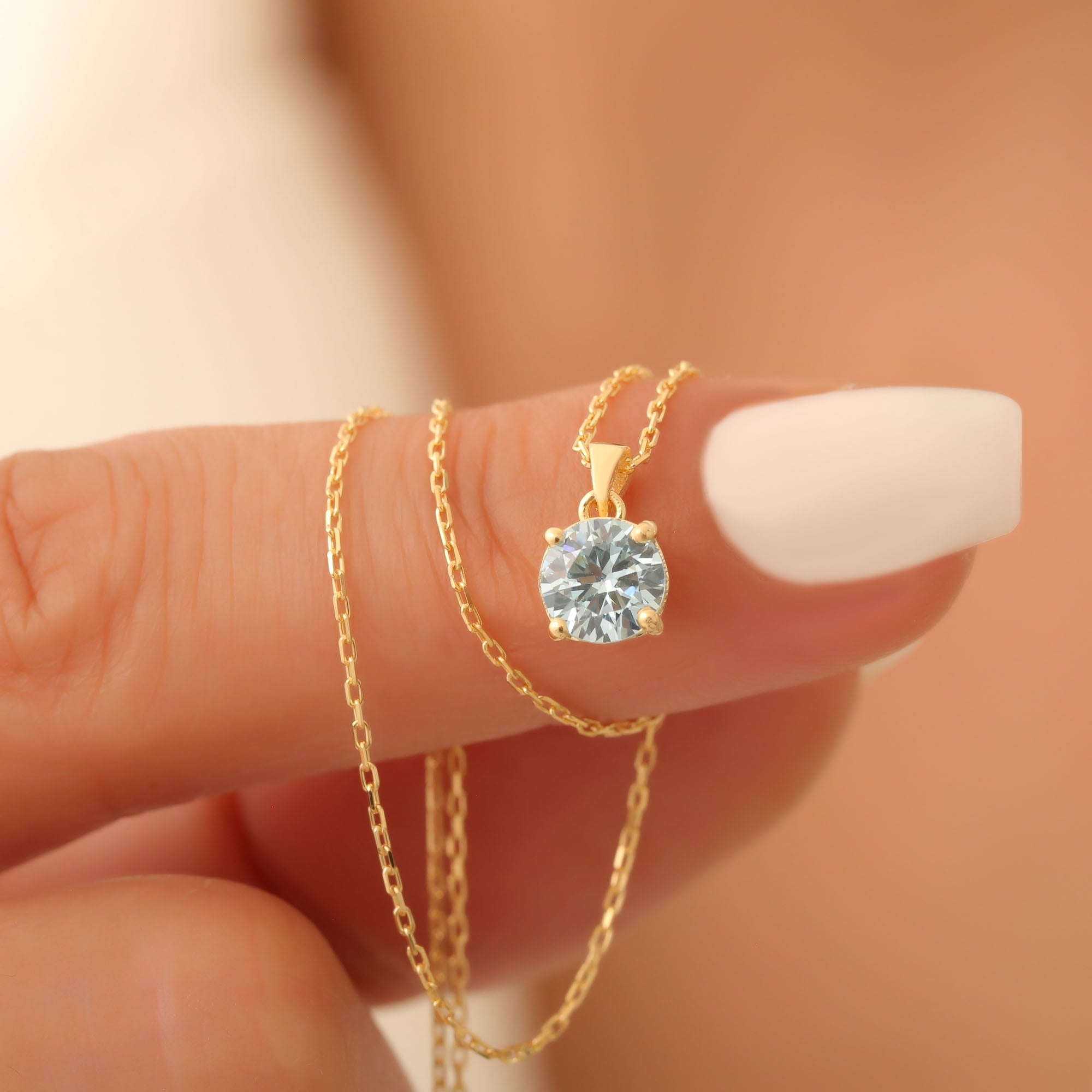 Aquamarine Round Necklace in 14K Solid Gold | March Birthstone Pendant Queen Jewelry Necklace