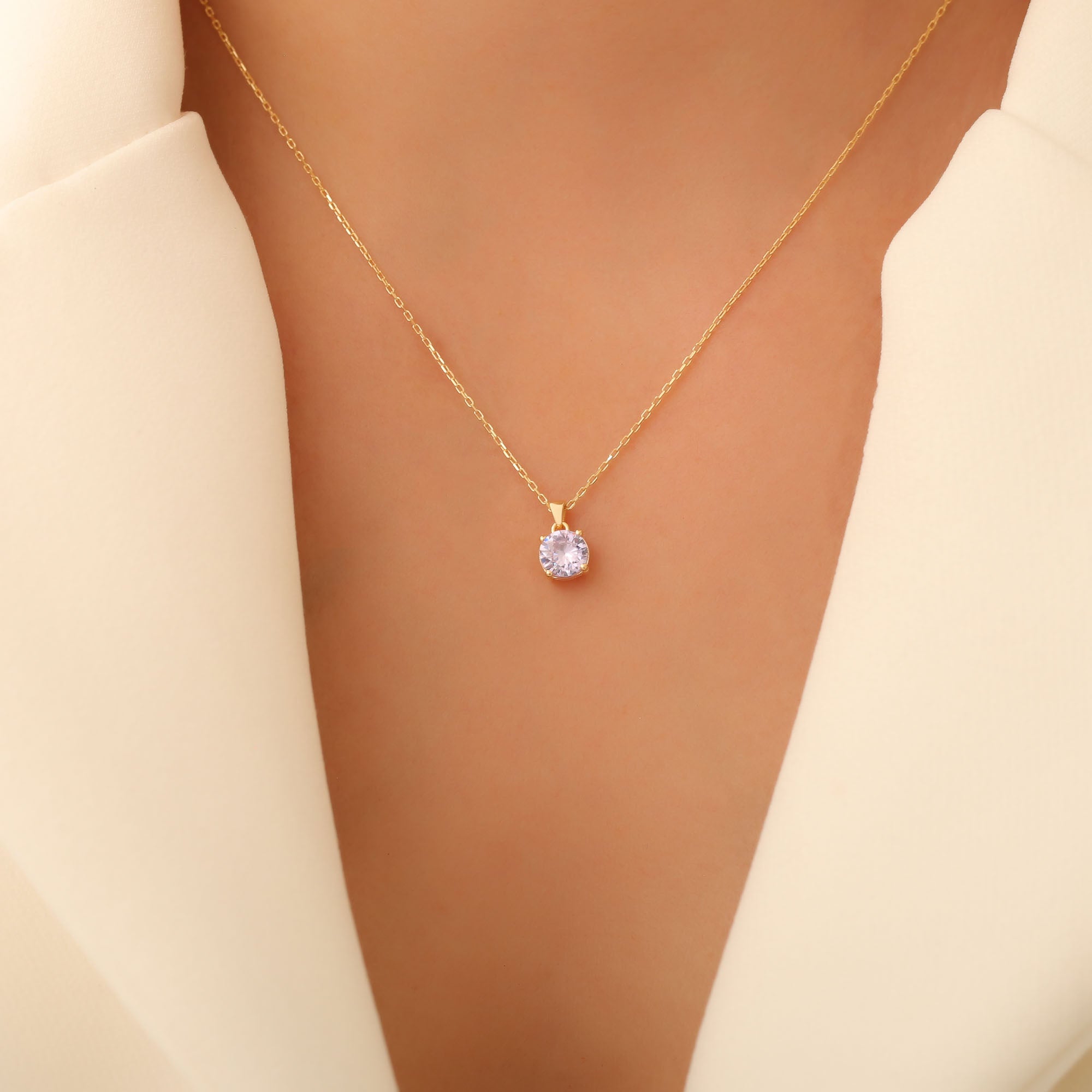 Alexandrite Round Necklace in 14K Solid Gold | June Birthstone Pendant Queen Jewelry Necklace