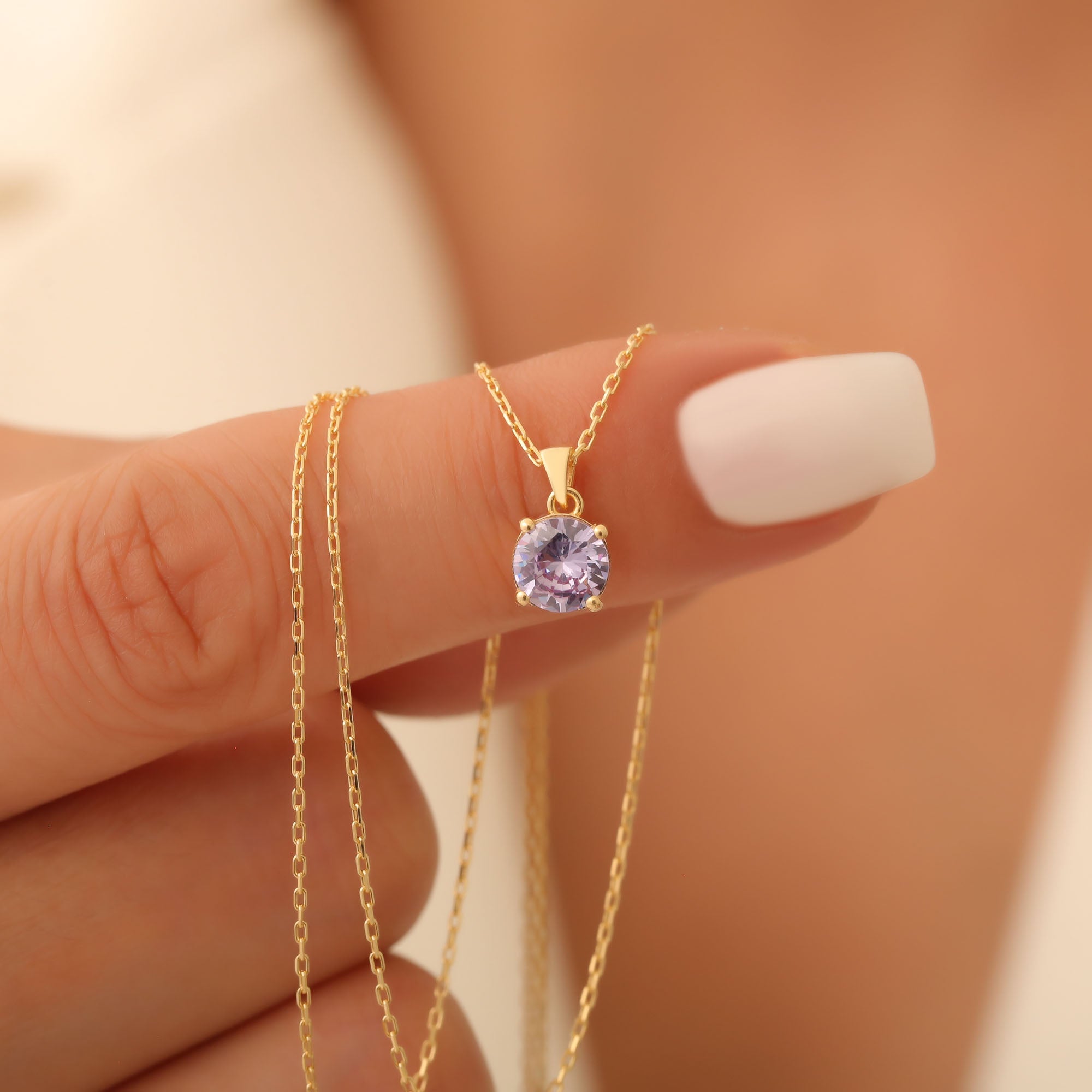 Alexandrite Round Necklace in 14K Solid Gold | June Birthstone Pendant Queen Jewelry Necklace