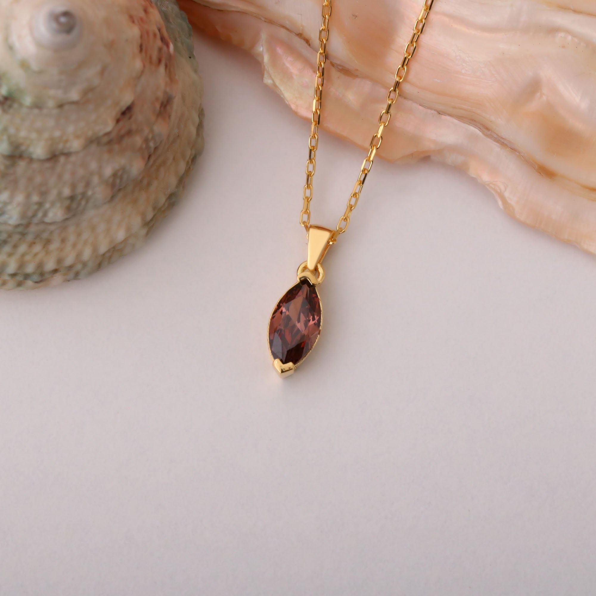 Smoky Quartz Marquise Necklace in 14K Solid Gold | Birthstone Pendant Queen Jewelry Necklace