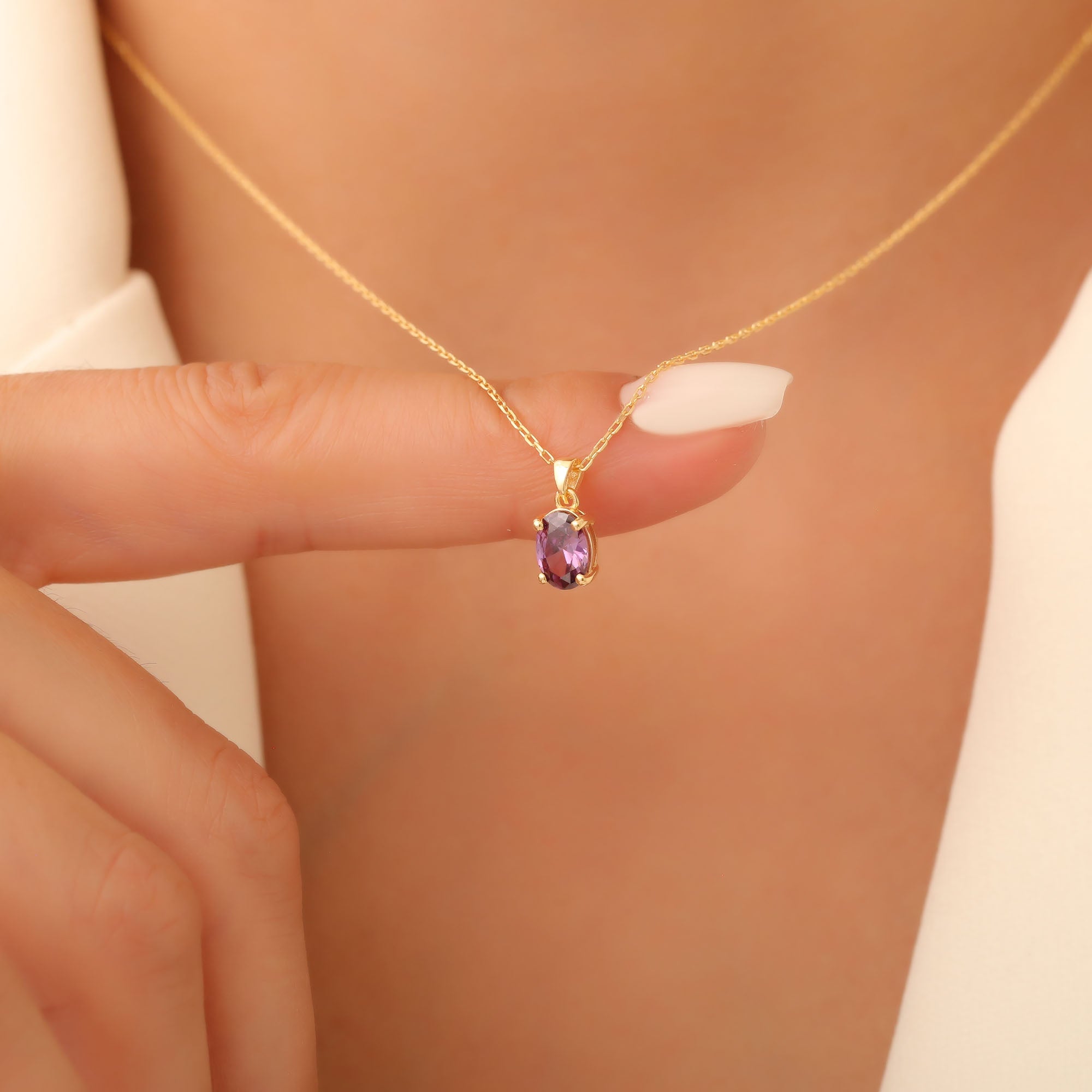 Amethyst Oval Necklace in 14K Solid Gold | February Birthstone Pendant Queen Jewelry Necklace