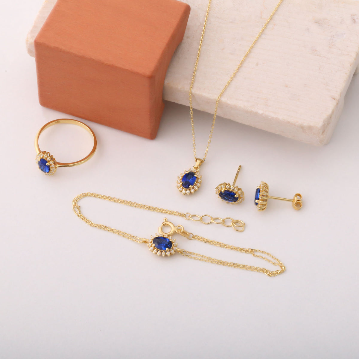 Oval Cut Sapphire Stud Earring Surrounded by Real Diamonds, 10K/14K Solid Gold, September Birthstone