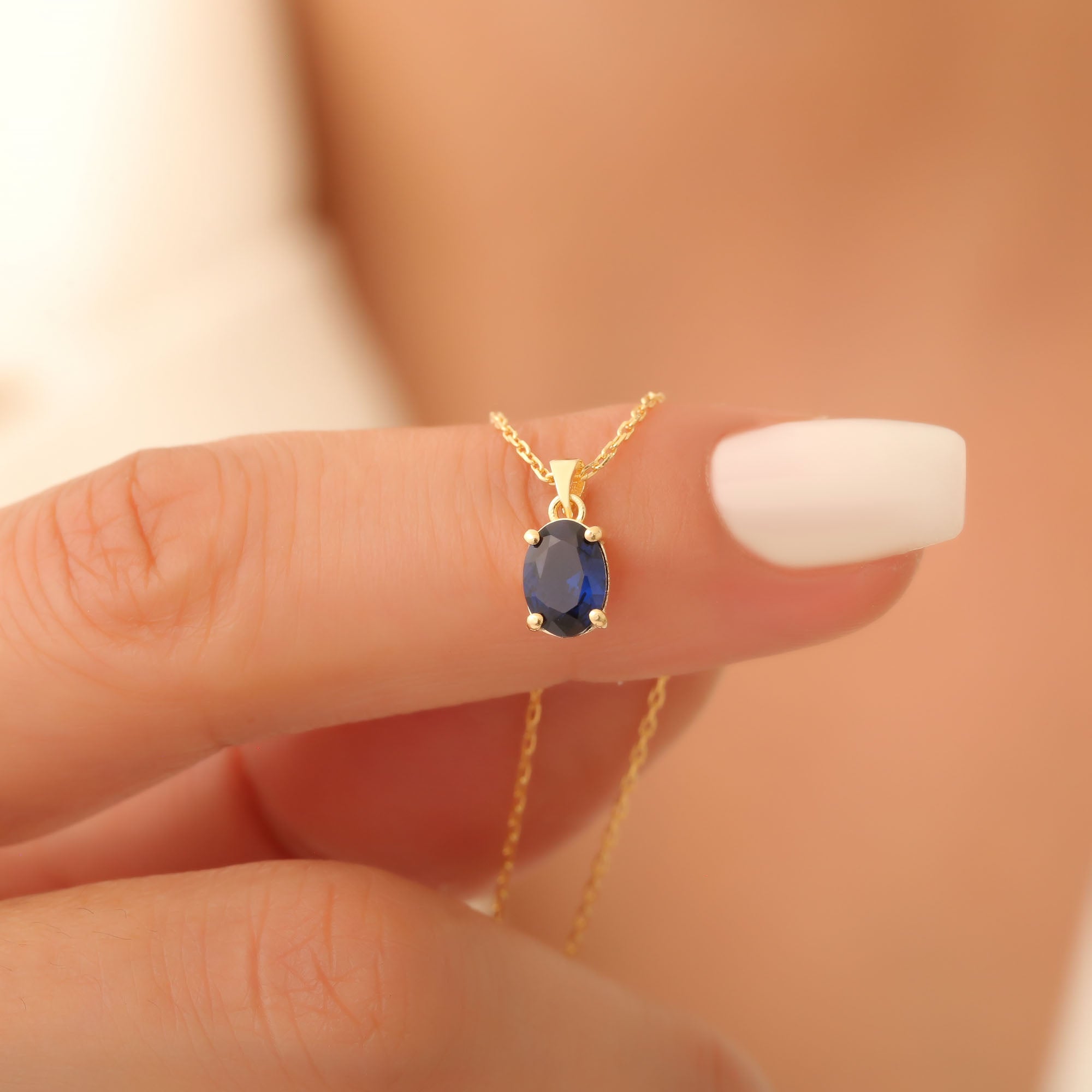Sapphire Oval Necklace in 14K Solid Gold | September Birthstone Pendant Queen Jewelry Necklace