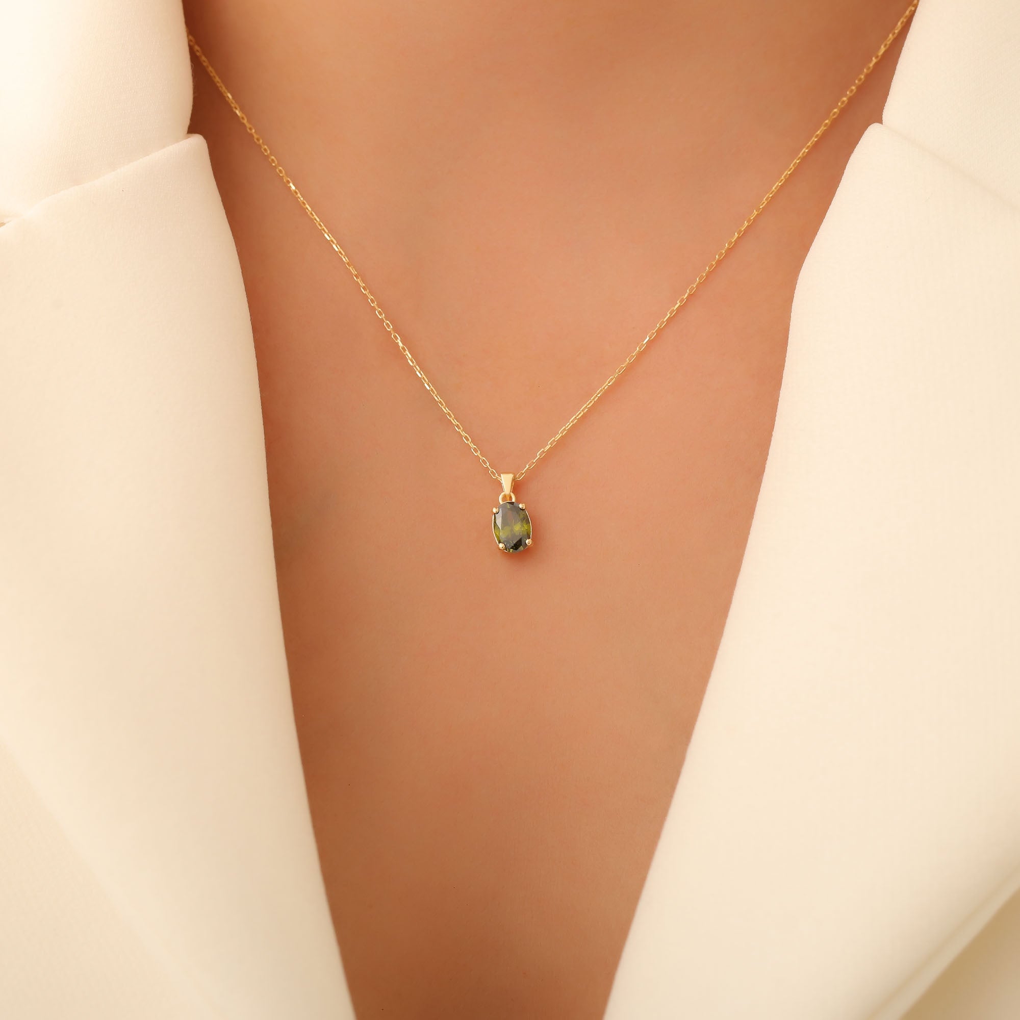 Peridot Oval Necklace in 14K Solid Gold | August Birthstone Pendant Queen Jewelry Necklace