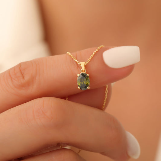 Peridot Oval Necklace in 14K Solid Gold | August Birthstone Pendant Queen Jewelry Necklace