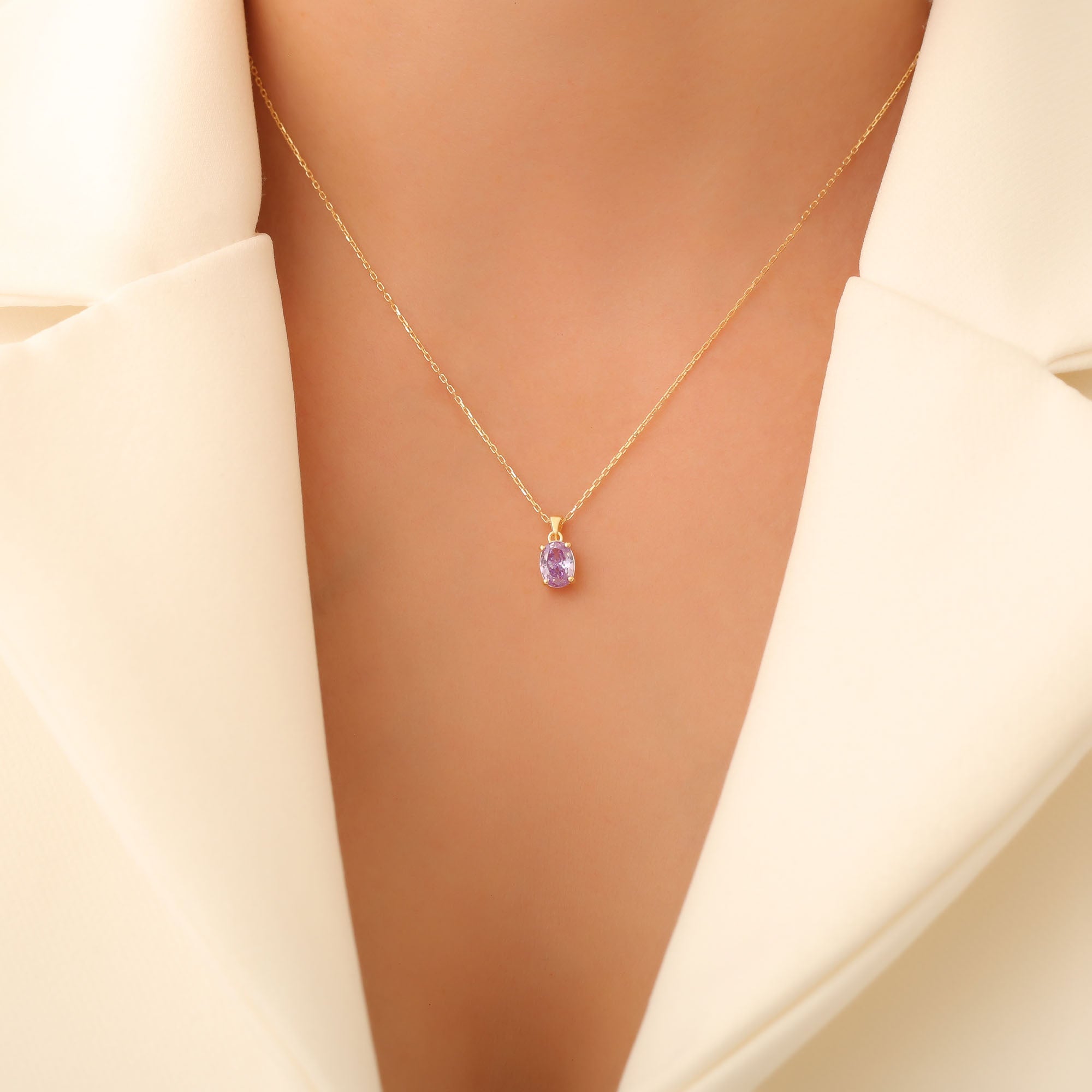 Alexandrite Oval Necklace in 14K Solid Gold | June Birthstone Pendant Queen Jewelry Necklace