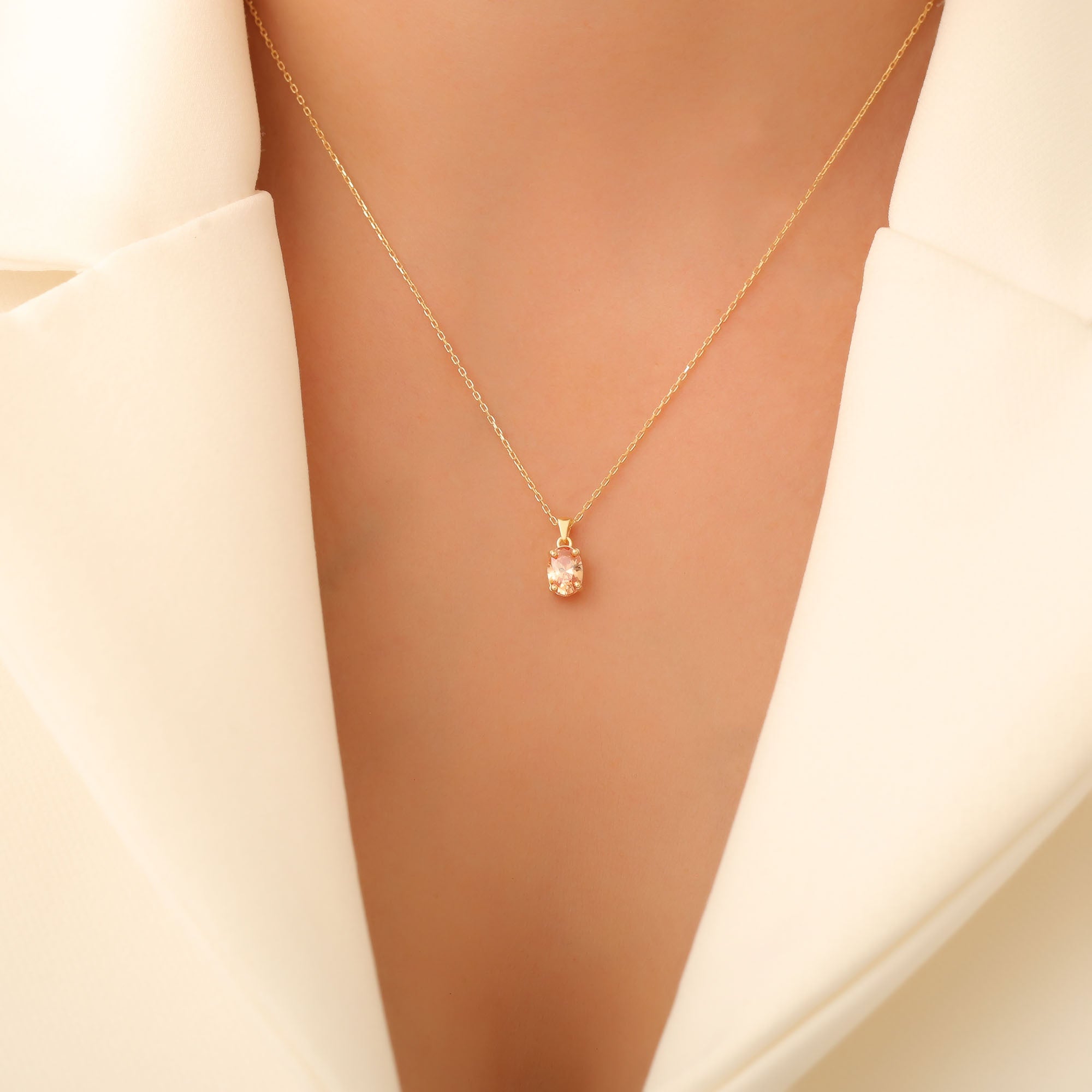 Citrine Oval Necklace in 14K Solid Gold | November Birthstone Pendant Queen Jewelry Necklace