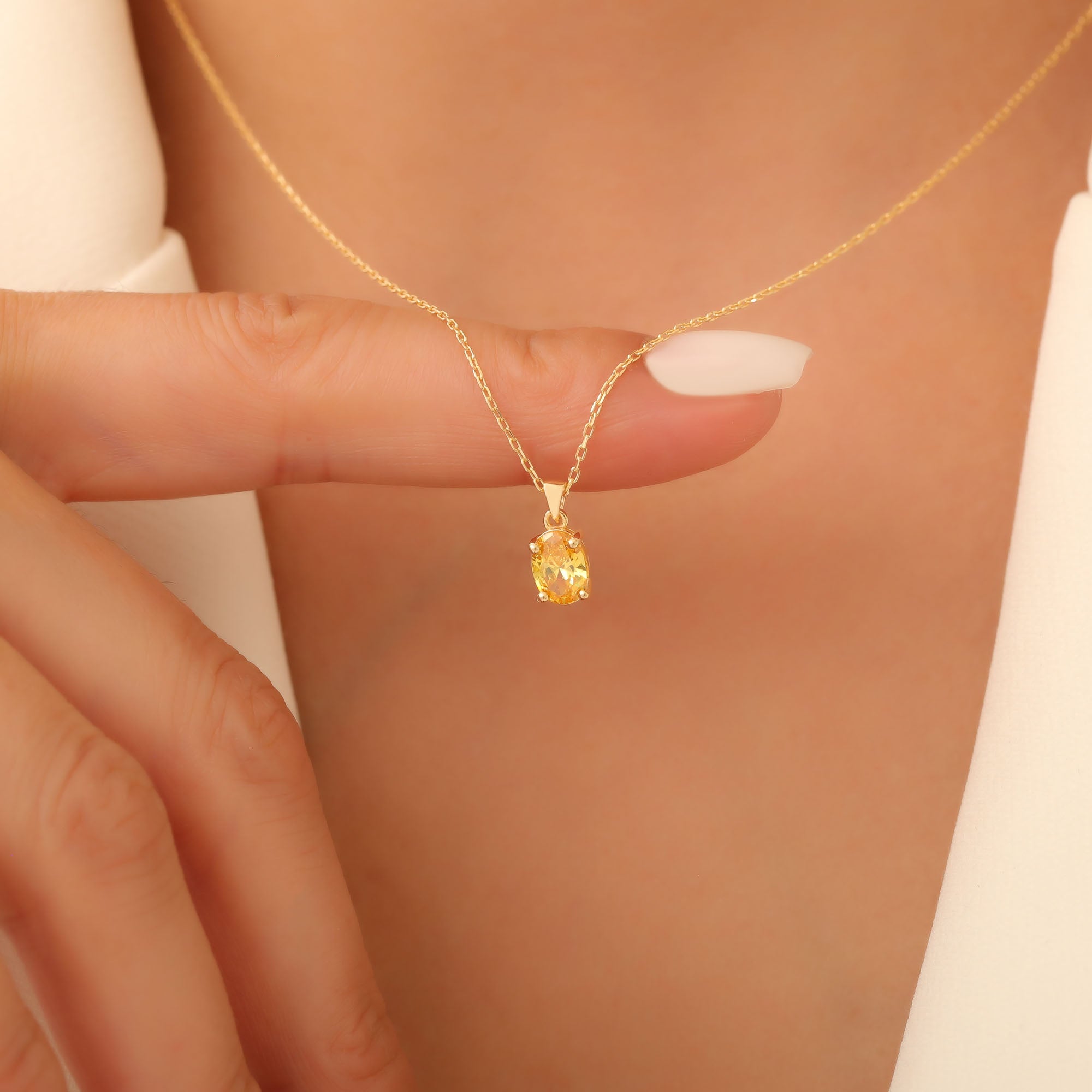 Yellow Topaz Oval Necklace in 14K Solid Gold | Birthstone Pendant Queen Jewelry Necklace