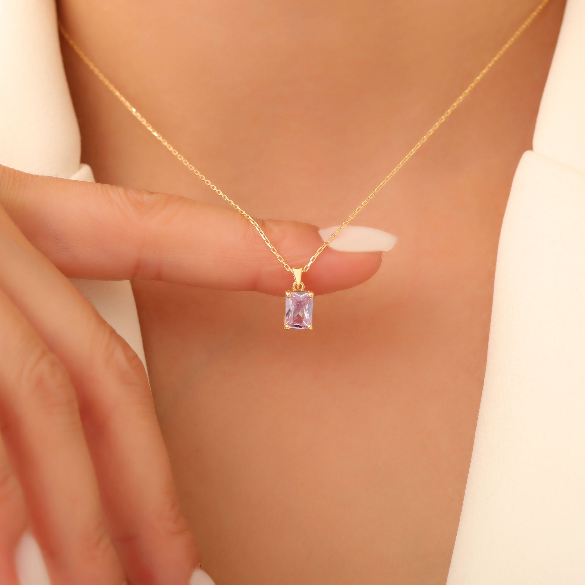 Rectangle Alexandrite Necklace in 14K Solid Gold, June Birthstone Pendant Queen Jewelry Necklace