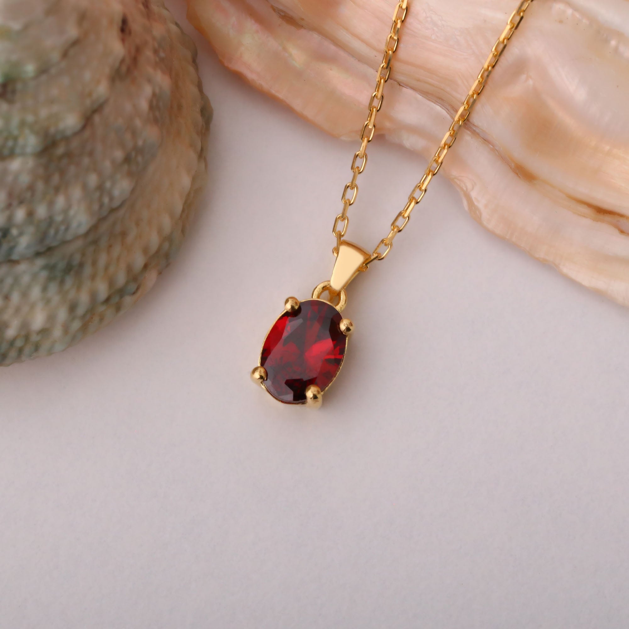 Garnet Oval Necklace in 14K Solid Gold | January Birthstone Pendant Queen Jewelry Necklace