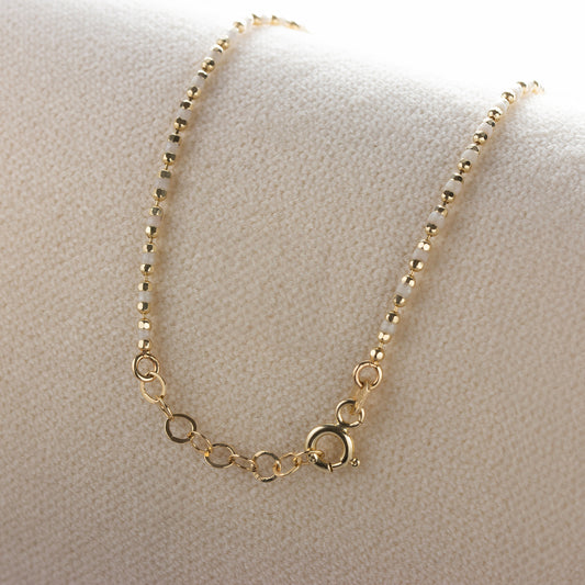 White Topaz Enameled Beaded Bracelet 14K Solid Gold / Silver, Mini Italian Ball Chain