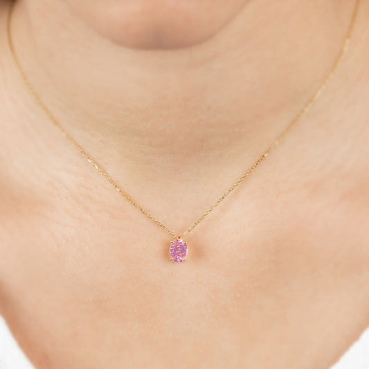 Oval Cut Pink Tourmaline Necklace 8K/10K/14K Solid Gold, October Birthstone