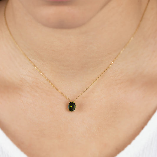Oval Cut Peridot Necklace 8K/10K/14K Solid Gold, August Birthstone