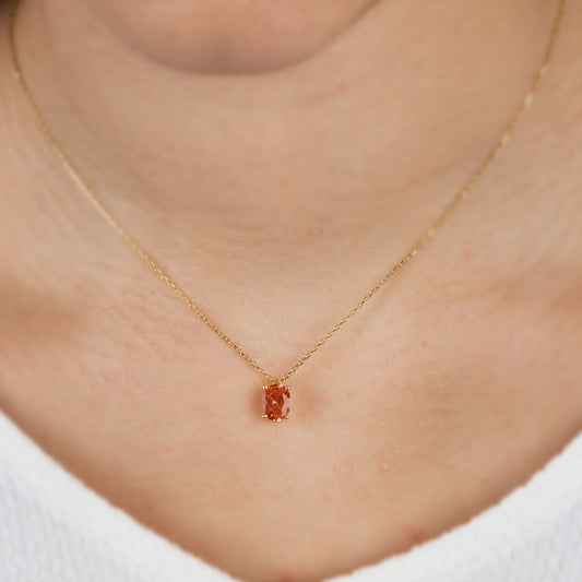 Oval Cut Citrine Necklace 8K/10K/14K Solid Gold, November Birthstone