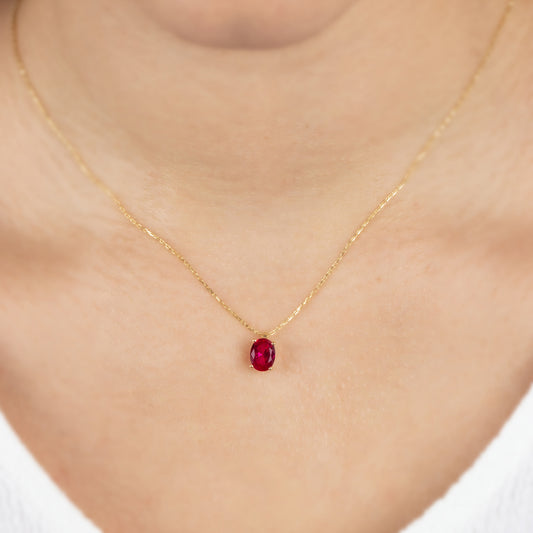 Oval Cut Ruby Necklace 8K/10K/14K Solid Gold, July Birthstone