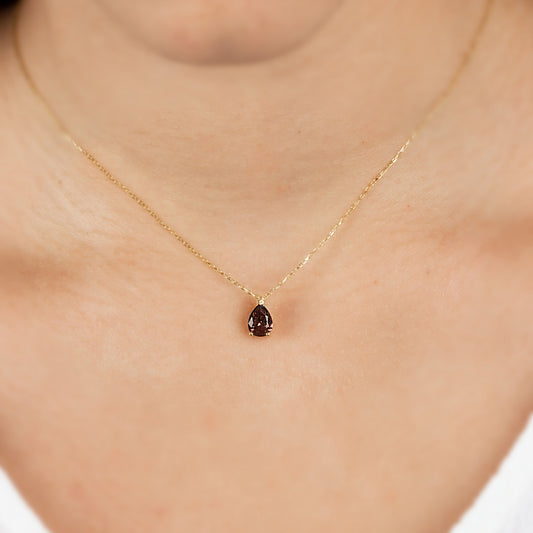 Smoky Quartz Drop Necklace 8K/10K/14K Solid Gold