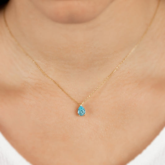 Aquamarine Drop Necklace 8K/10K/14K Solid Gold, Teardrop March Birthstone
