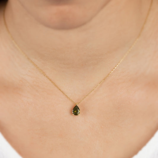 Peridot Drop Necklace 8K/10K/14K Solid Gold, Teardrop August Birthstone