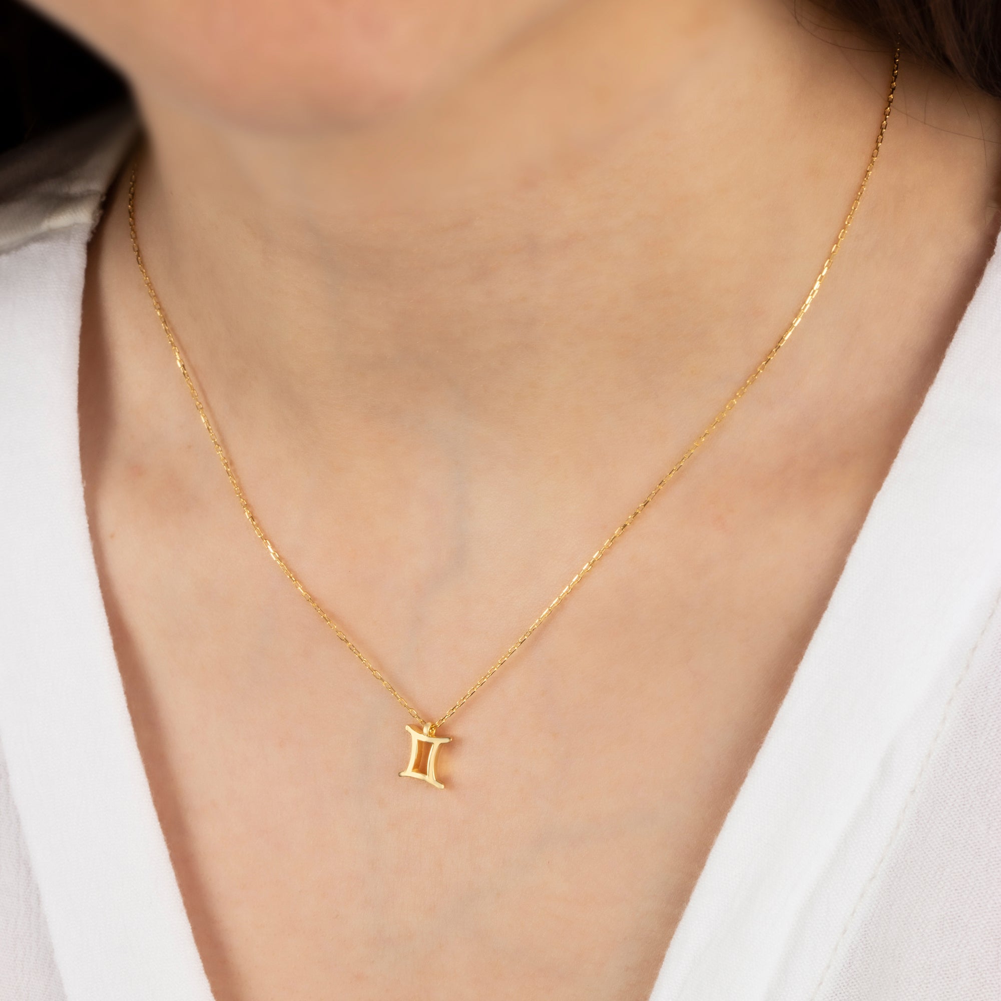 Gemini Zodiac Sign in 14K Solid Gold Necklace | Minimalist Horoscope Symbol Queen Jewelry Necklace