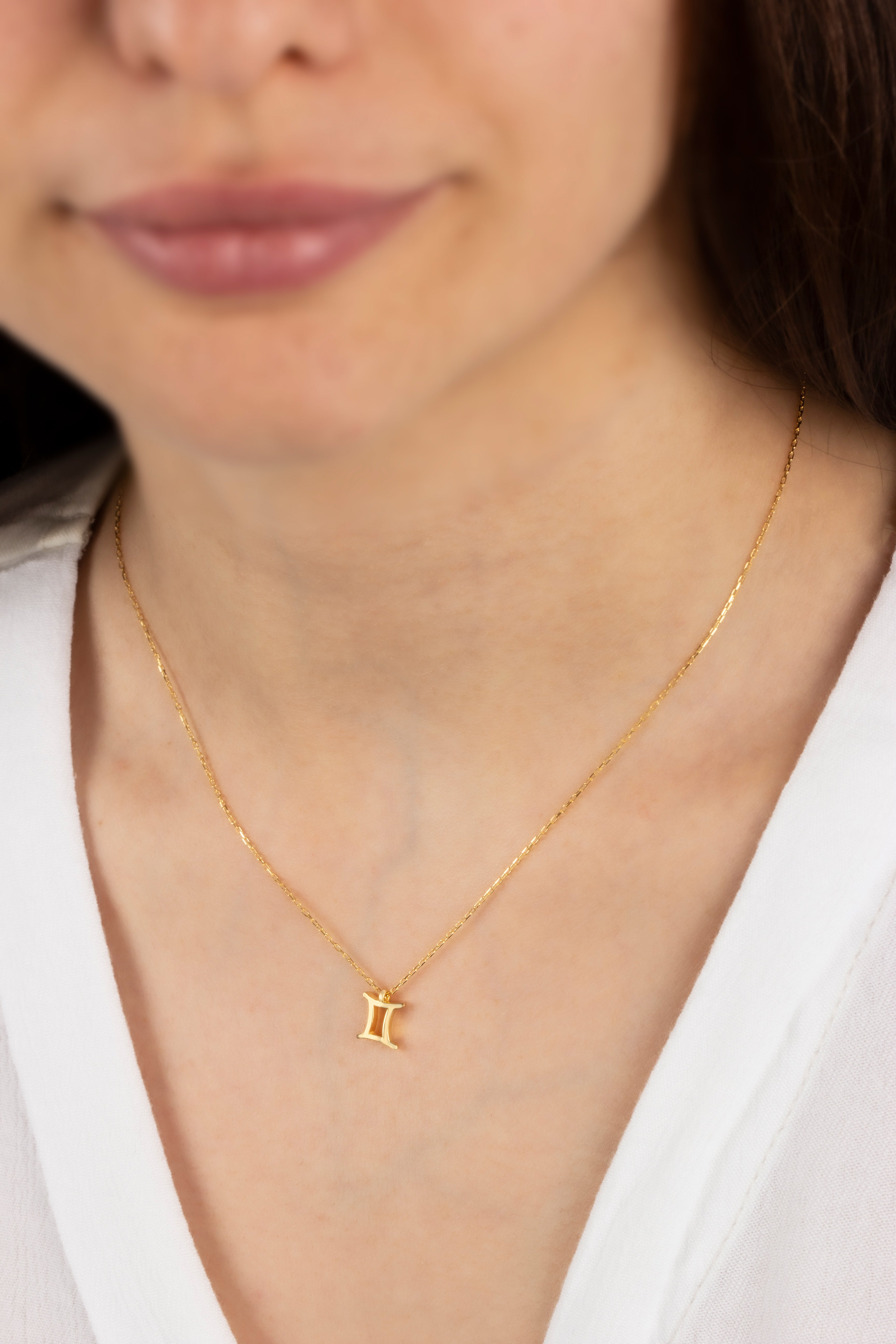 Gemini Zodiac Sign in 14K Solid Gold Necklace | Minimalist Horoscope Symbol Queen Jewelry Necklace