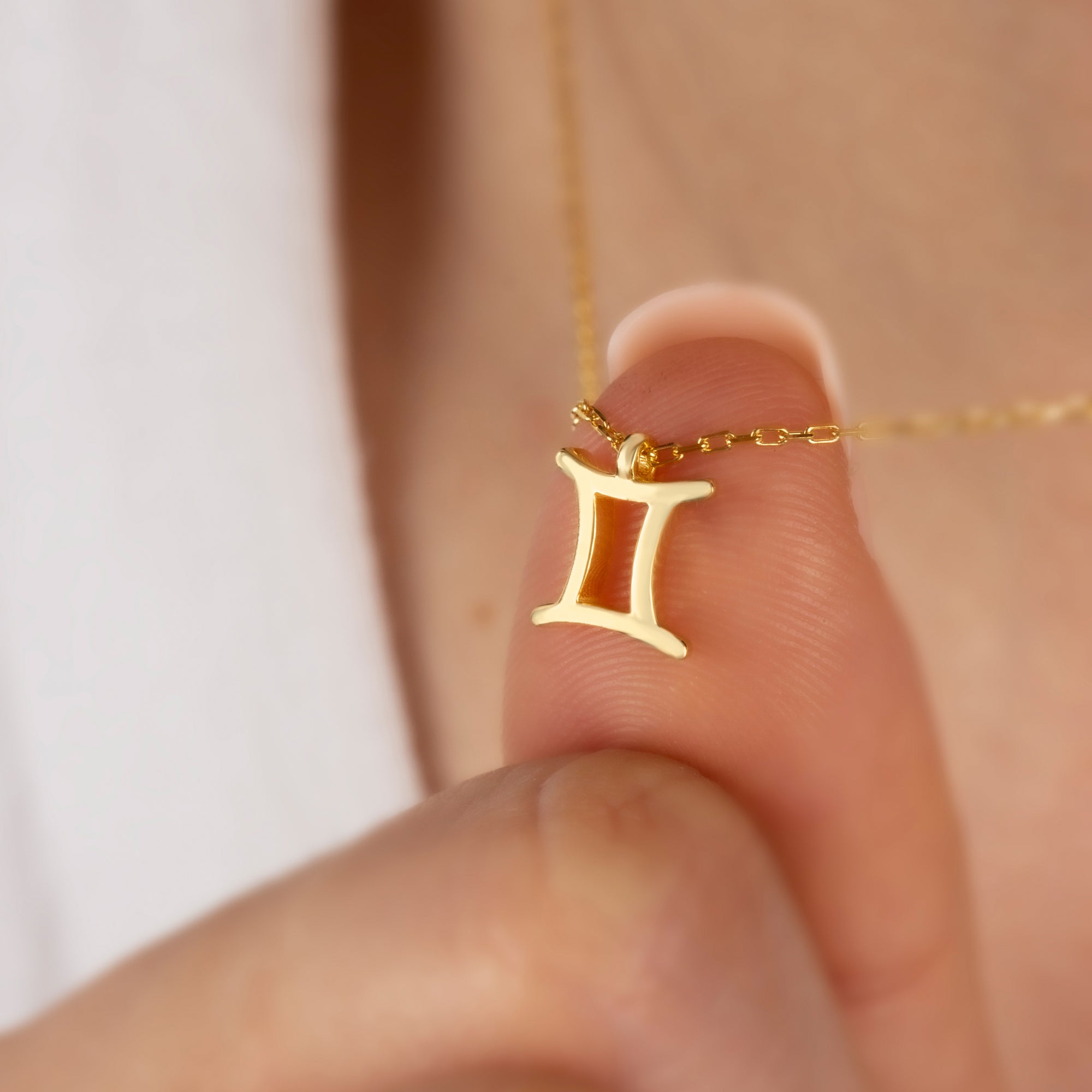 Gemini Zodiac Sign in 14K Solid Gold Necklace | Minimalist Horoscope Symbol Queen Jewelry Necklace
