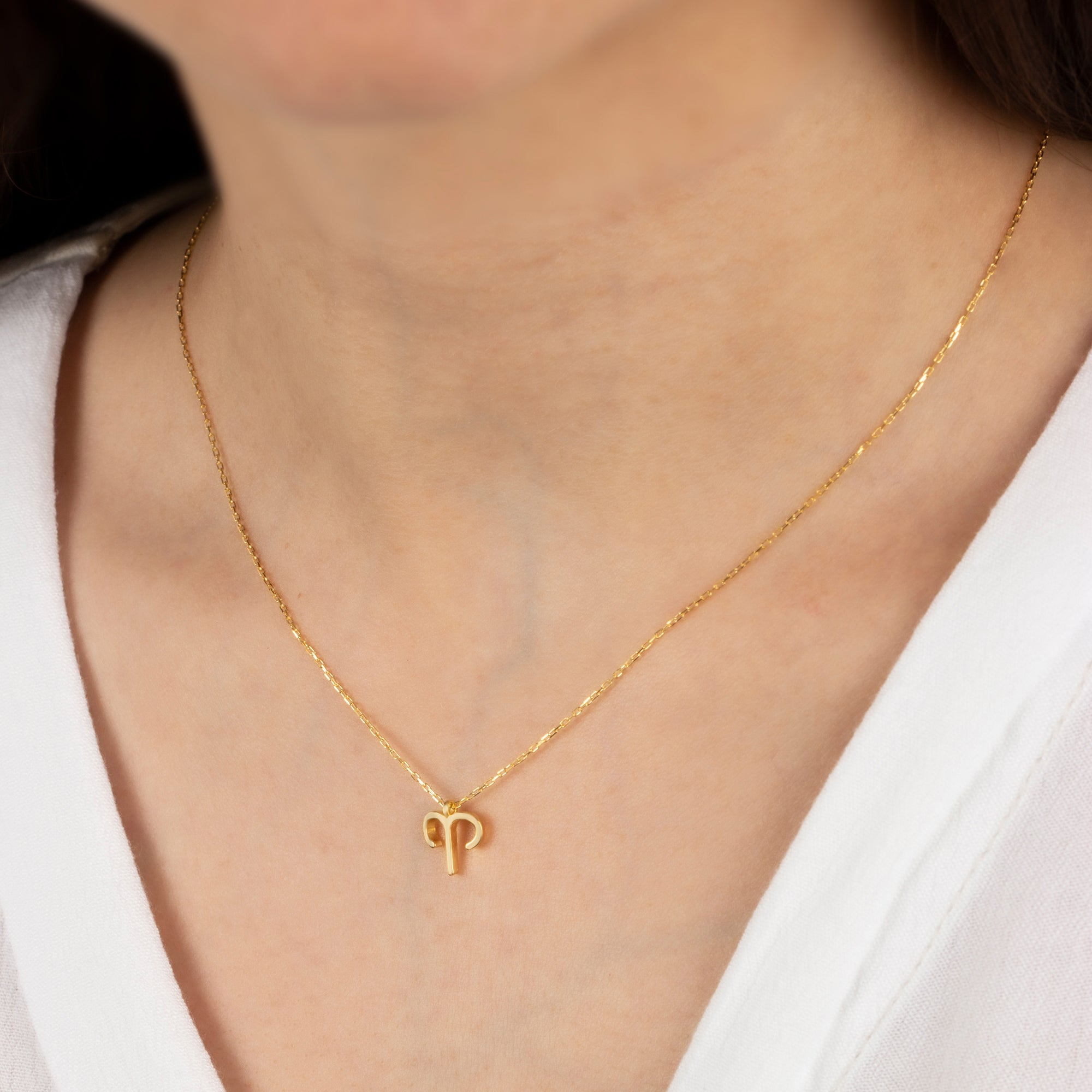 Aries Zodiac Sign in 14K Solid Gold Necklace | Minimalist Horoscope Symbol Queen Jewelry Necklace