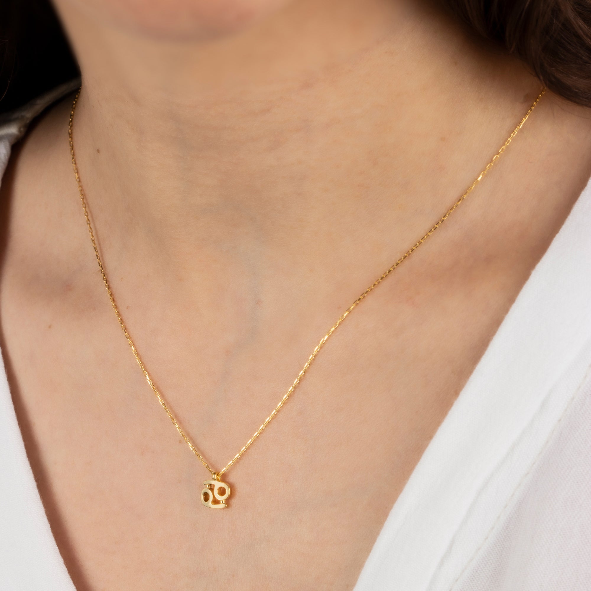Cancer Zodiac Sign in 14K Solid Gold Necklace | Minimalist Horoscope Symbol Queen Jewelry Necklace