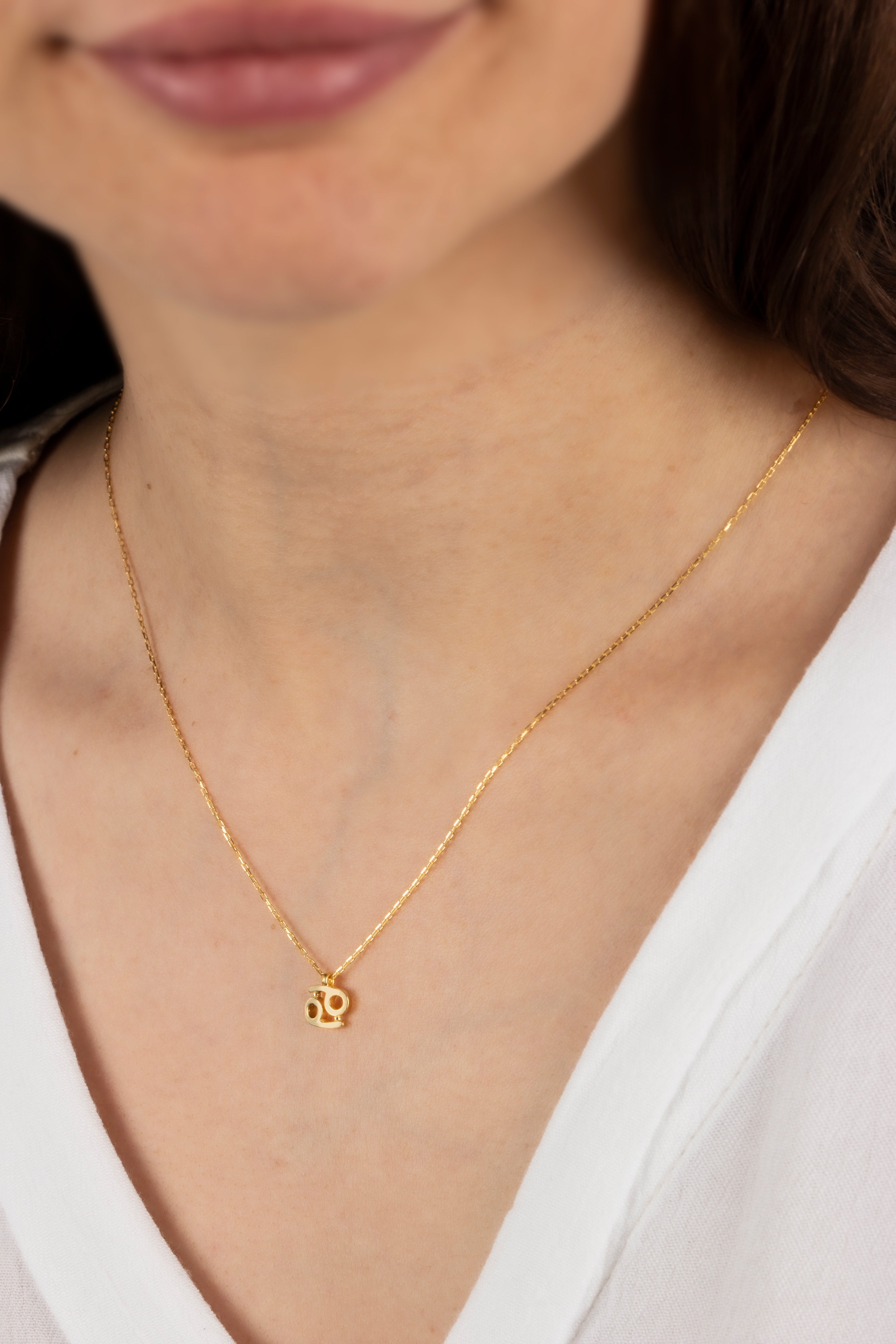 Cancer Zodiac Sign in 14K Solid Gold Necklace | Minimalist Horoscope Symbol Queen Jewelry Necklace