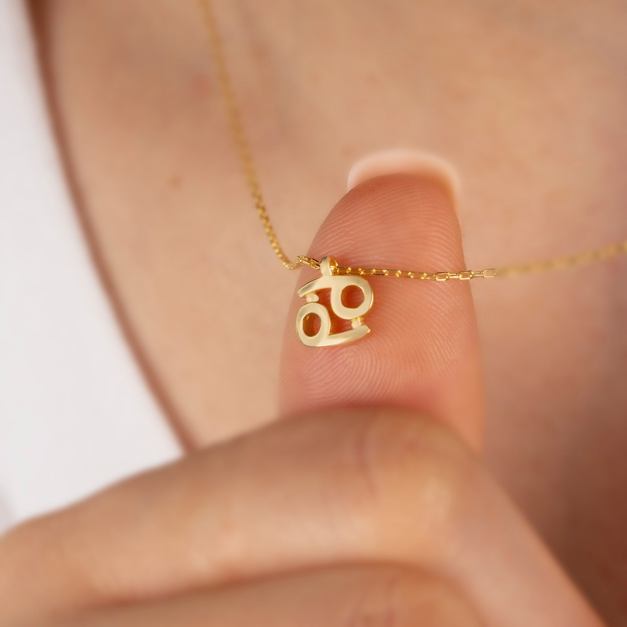 Cancer Zodiac Sign in 14K Solid Gold Necklace | Minimalist Horoscope Symbol Queen Jewelry Necklace